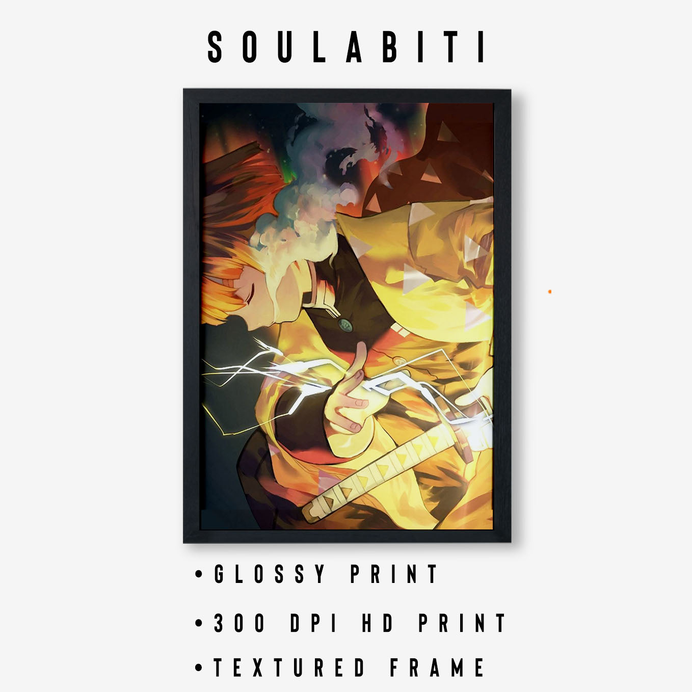 Demon Slayer Zenitsu Breathing Poster art framed 13x19-Inch - SoulAbiti