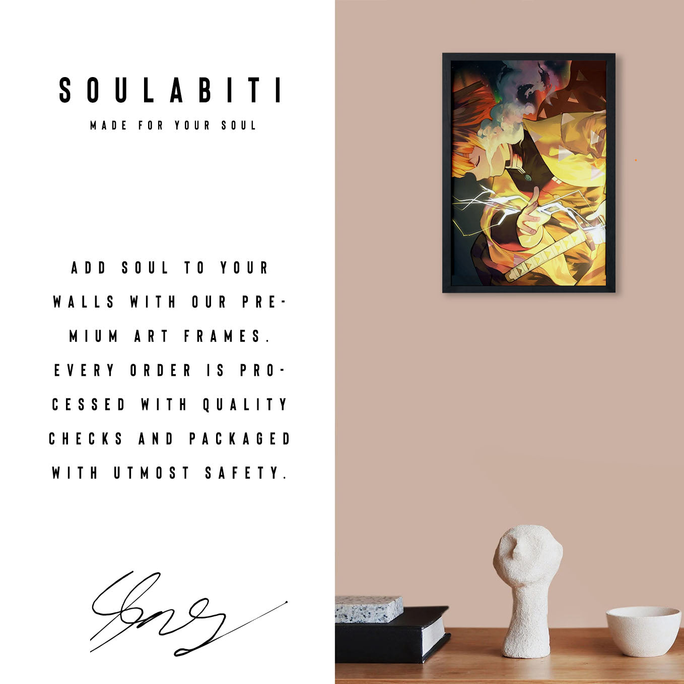 Demon Slayer Zenitsu Breathing Poster art framed 13x19-Inch - SoulAbiti