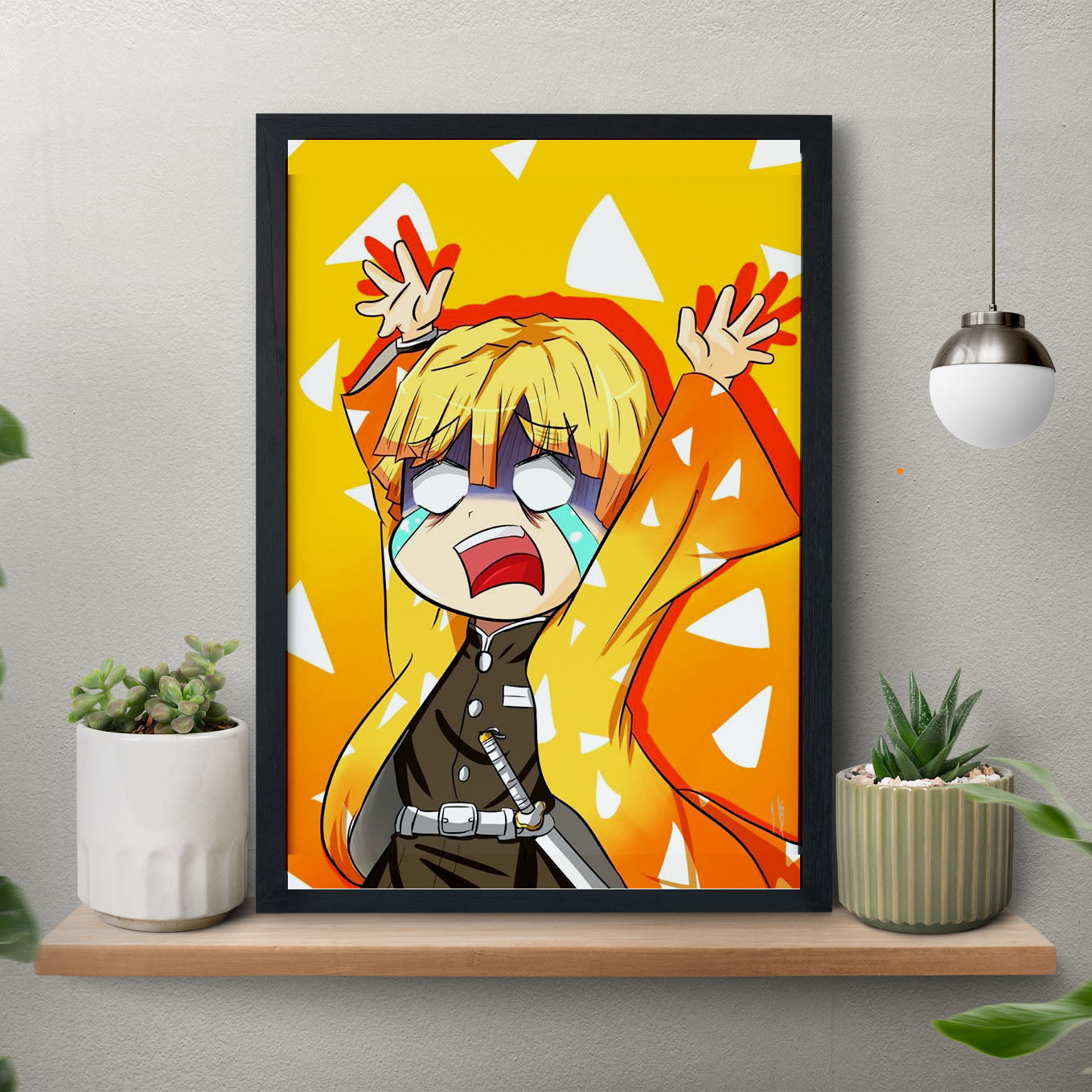 Demon Slayer Zenitsu Crying Fanart Poster art framed 13x19-Inch - SoulAbiti