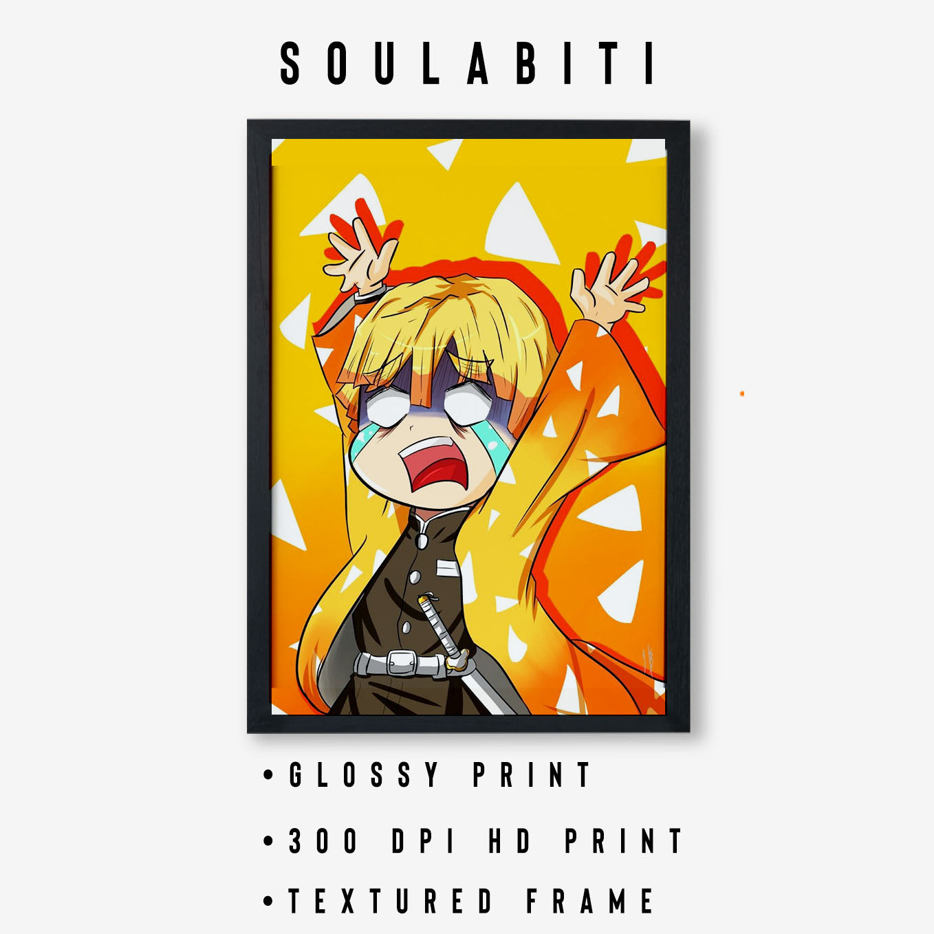 Demon Slayer Zenitsu Crying Fanart Poster art framed 13x19-Inch - SoulAbiti