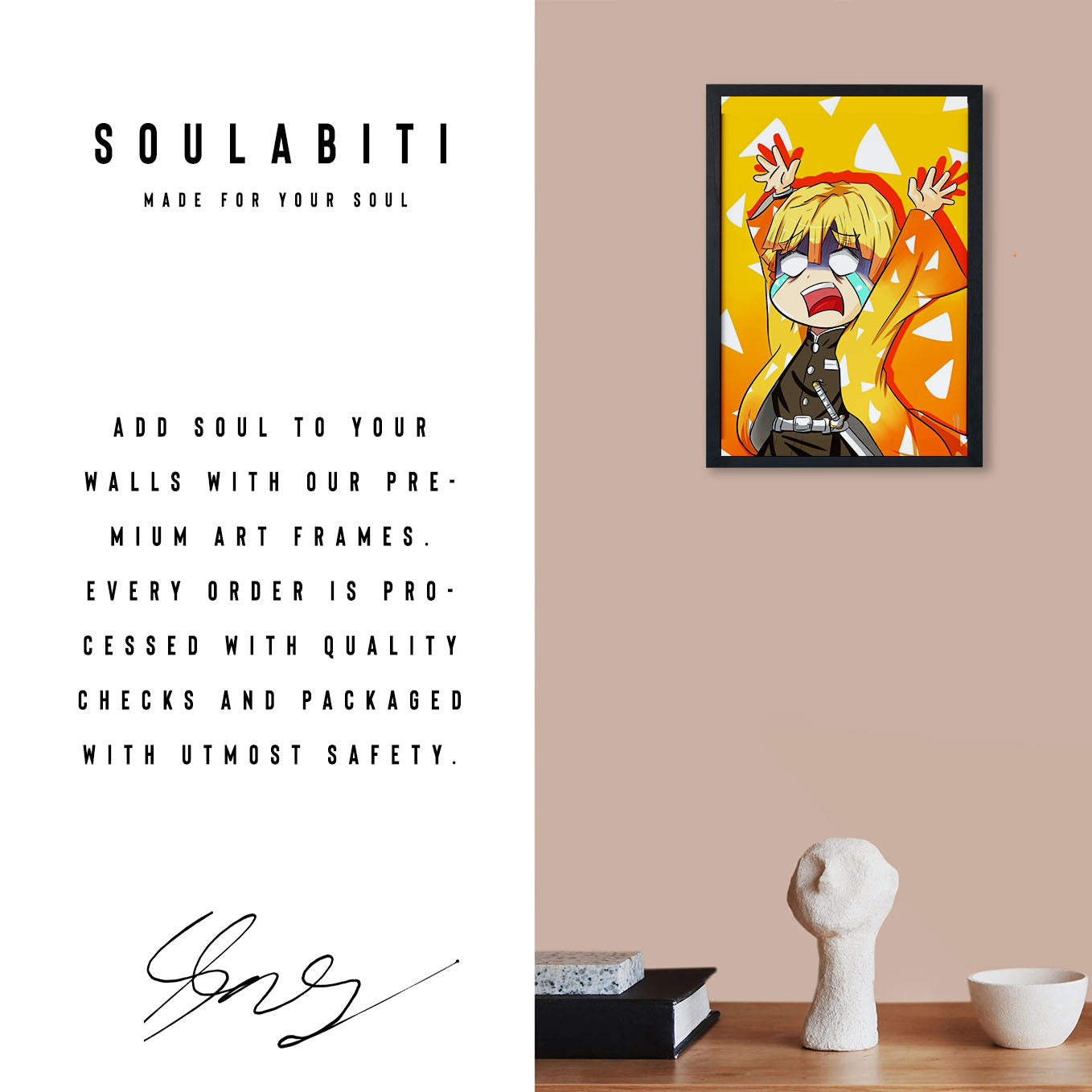 Demon Slayer Zenitsu Crying Fanart Poster art framed 13x19-Inch - SoulAbiti