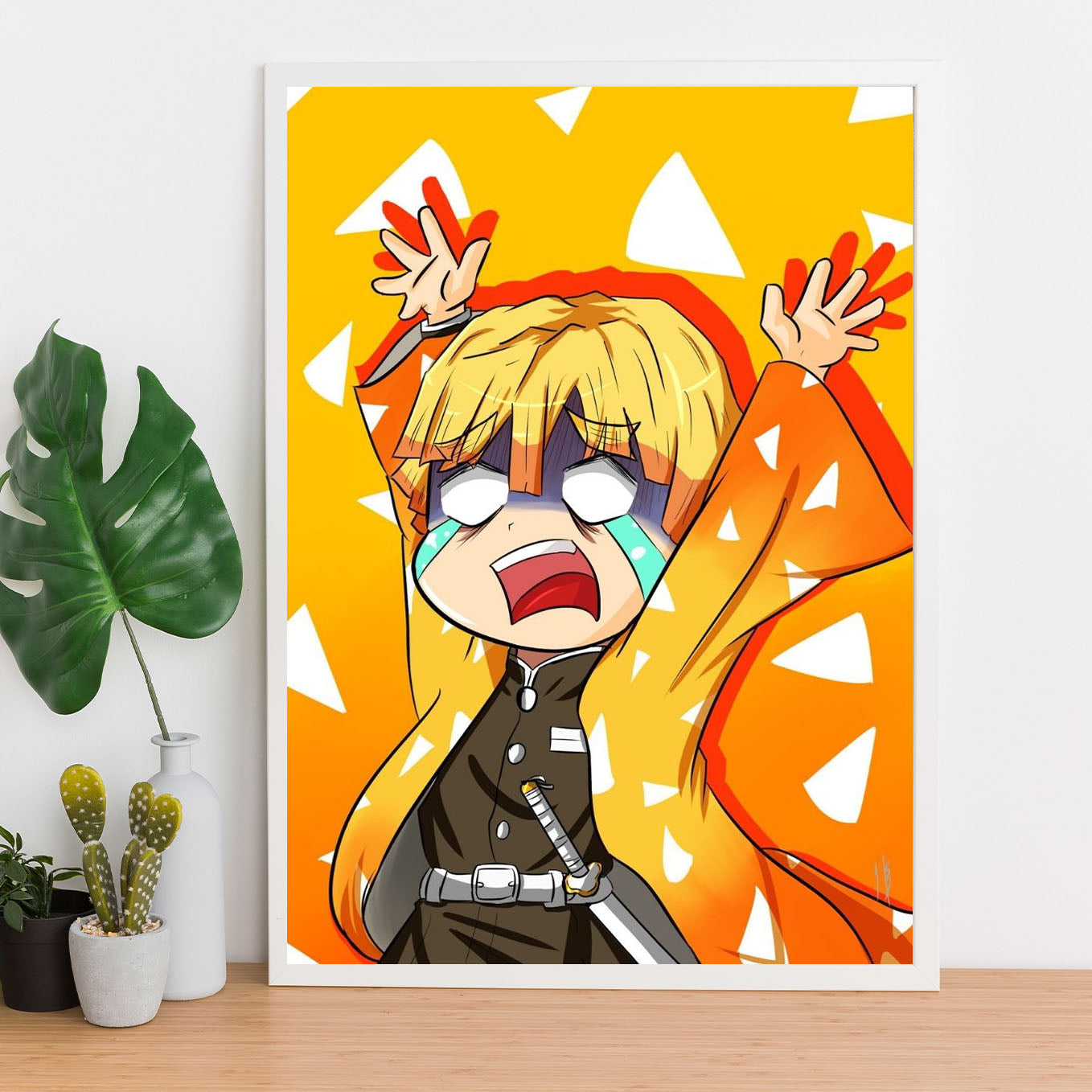 Demon Slayer Zenitsu Crying Fanart Poster art framed 13x19-Inch - SoulAbiti