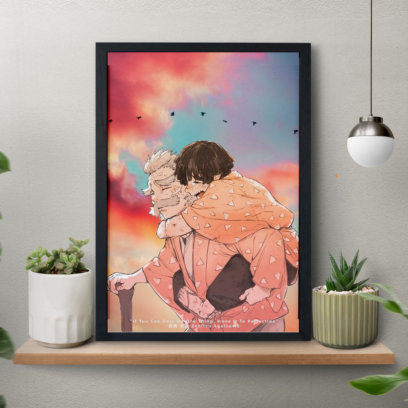 Demon Slayer Zenitsu Grandpa Poster framed 13x19-Inch with Plexi-Glass - SoulAbiti