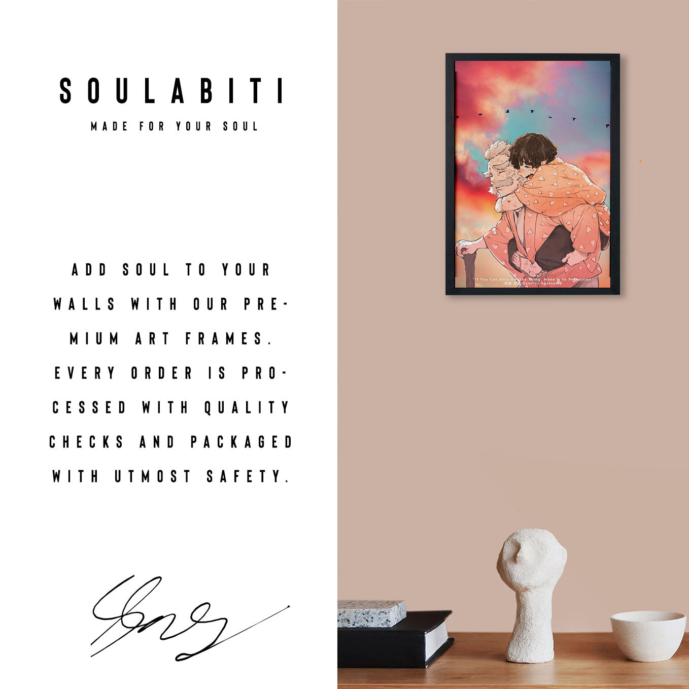 Demon Slayer Zenitsu Grandpa Poster framed 13x19-Inch with Plexi-Glass - SoulAbiti