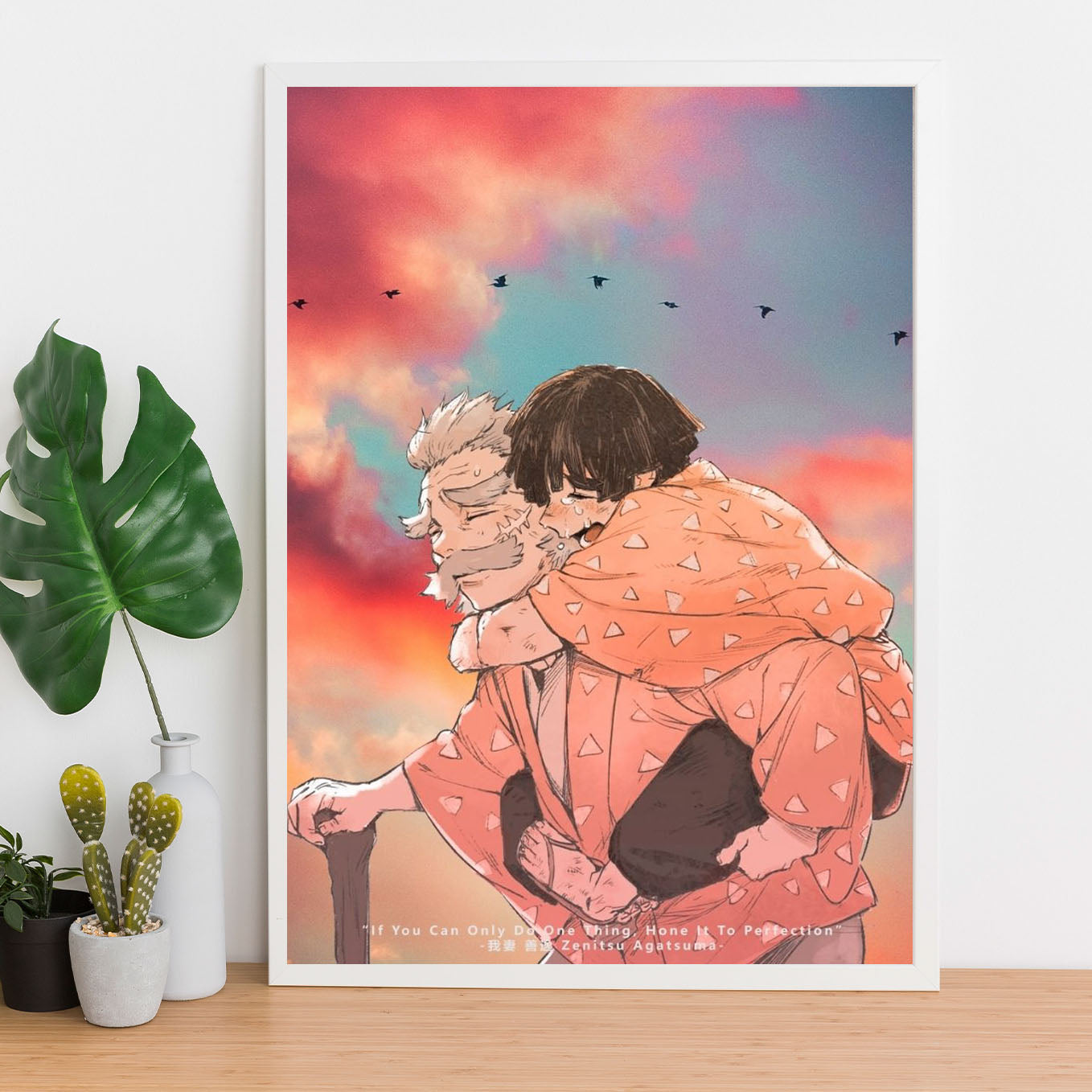 Demon Slayer Zenitsu Grandpa Poster framed 13x19-Inch with Plexi-Glass - SoulAbiti