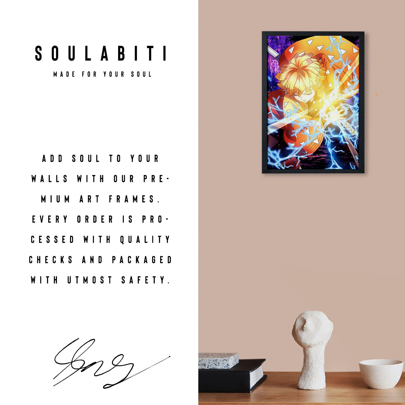 Demon Slayer Zenitsu Moment Poster art framed 13x19-Inch - SoulAbiti
