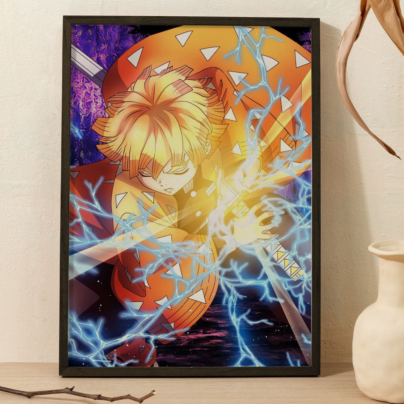 Demon Slayer Zenitsu Moment Poster art framed 13x19-Inch - SoulAbiti