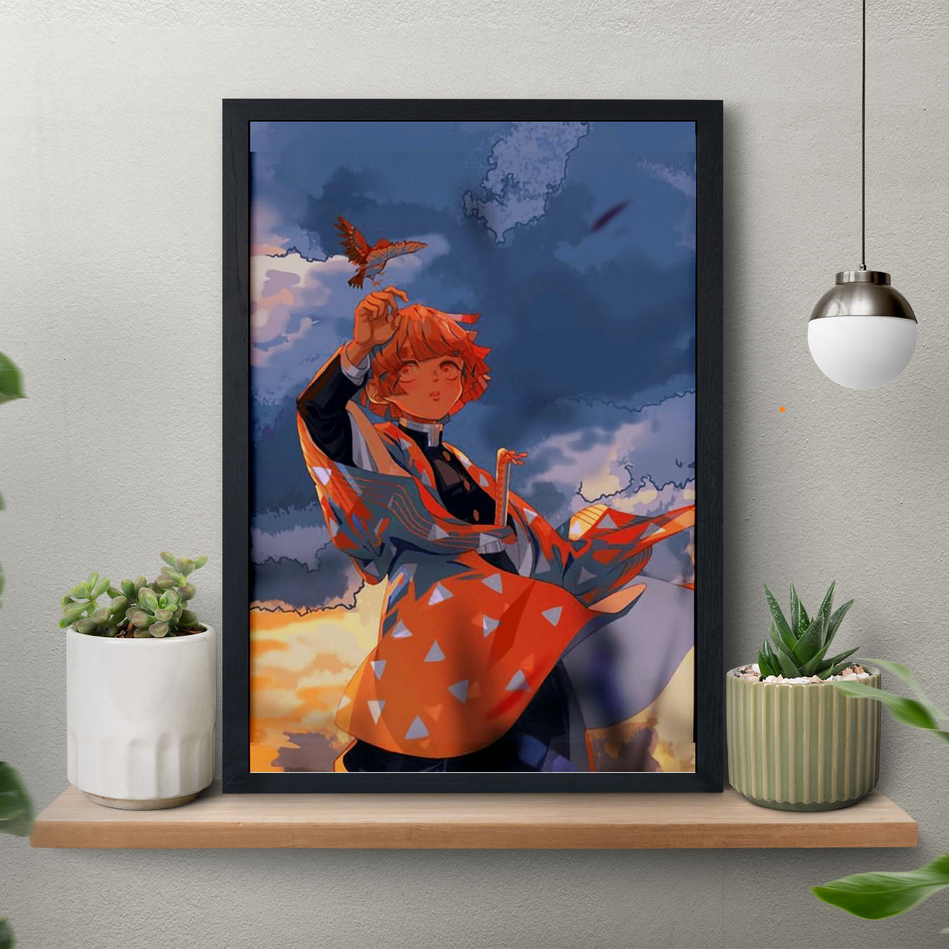 Demon Slayer Zenitsu painted Poster art framed 13x19-Inch - SoulAbiti