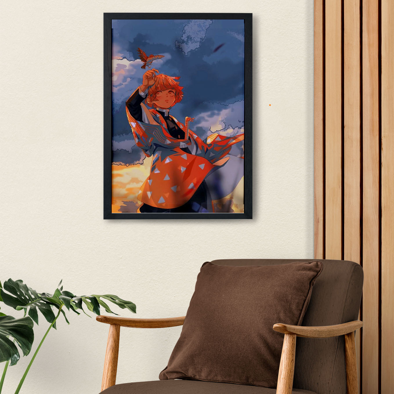 Demon Slayer Zenitsu painted Poster art framed 13x19-Inch - SoulAbiti