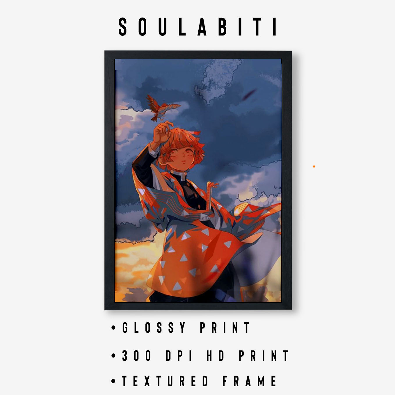 Demon Slayer Zenitsu painted Poster art framed 13x19-Inch - SoulAbiti
