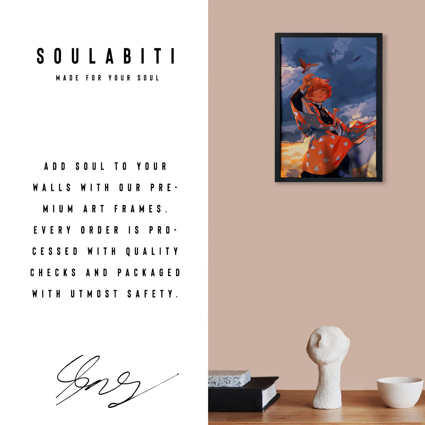Demon Slayer Zenitsu painted Poster art framed 13x19-Inch - SoulAbiti