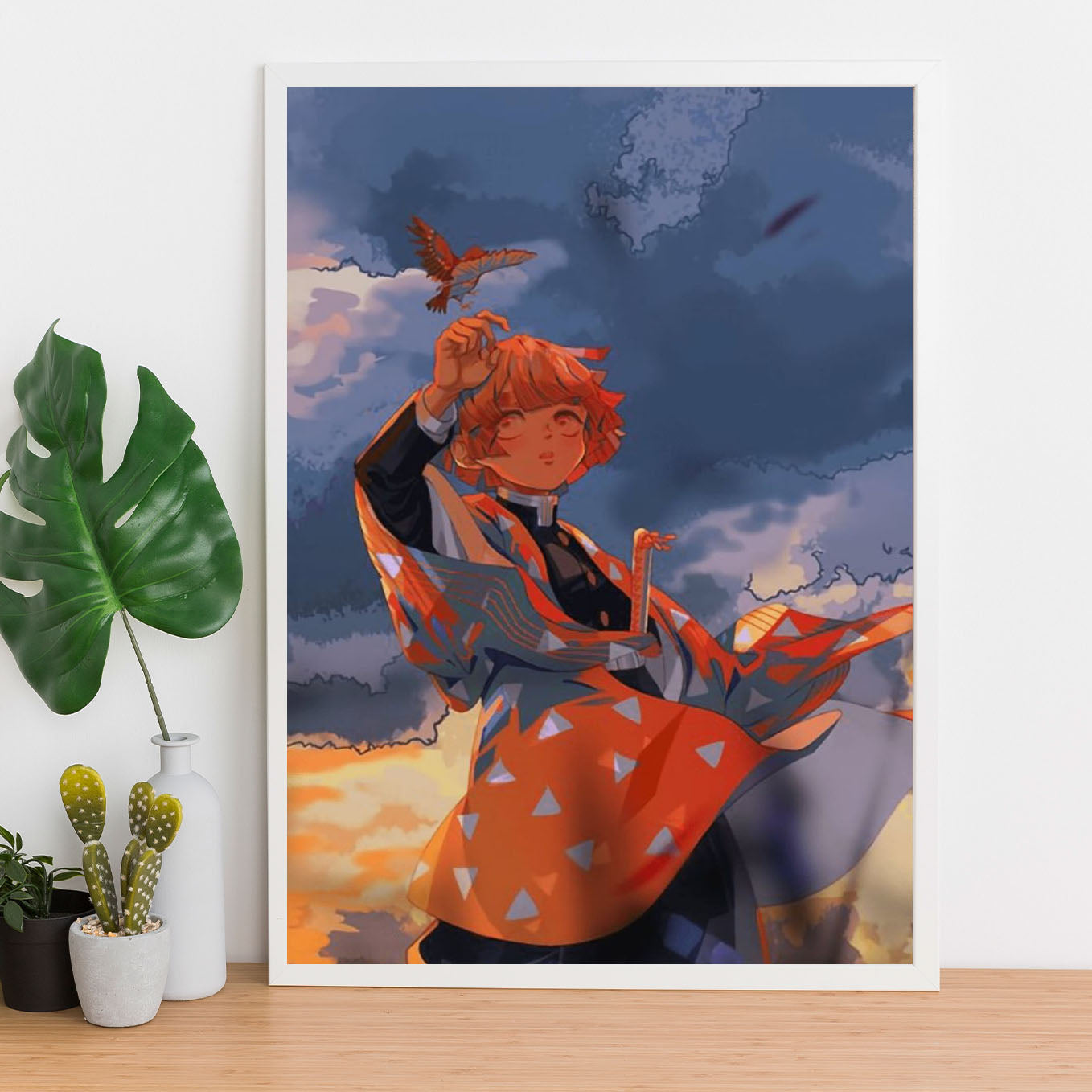Demon Slayer Zenitsu painted Poster art framed 13x19-Inch - SoulAbiti