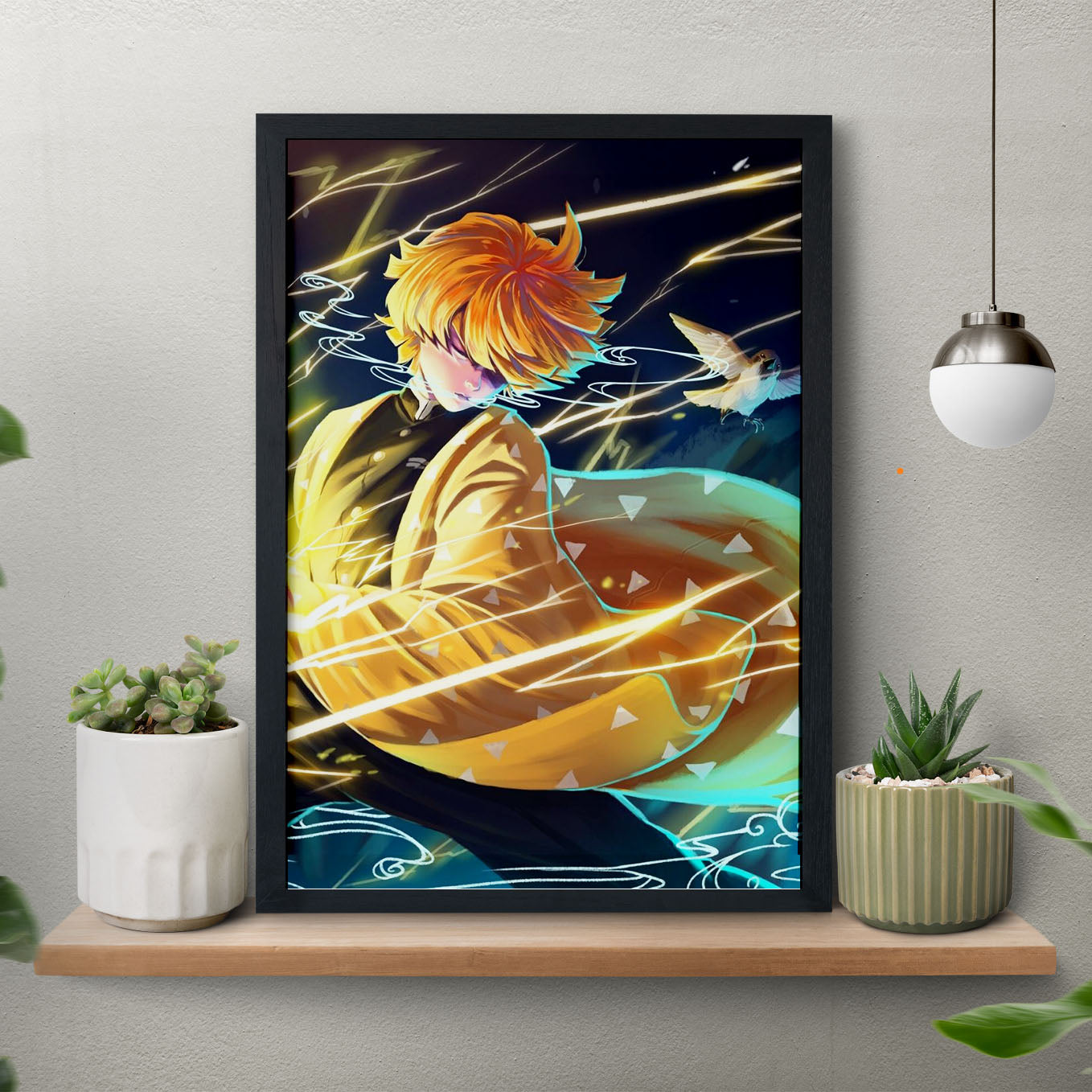 Demon Slayer Zenitsu Poster art framed 13x19-Inch - SoulAbiti