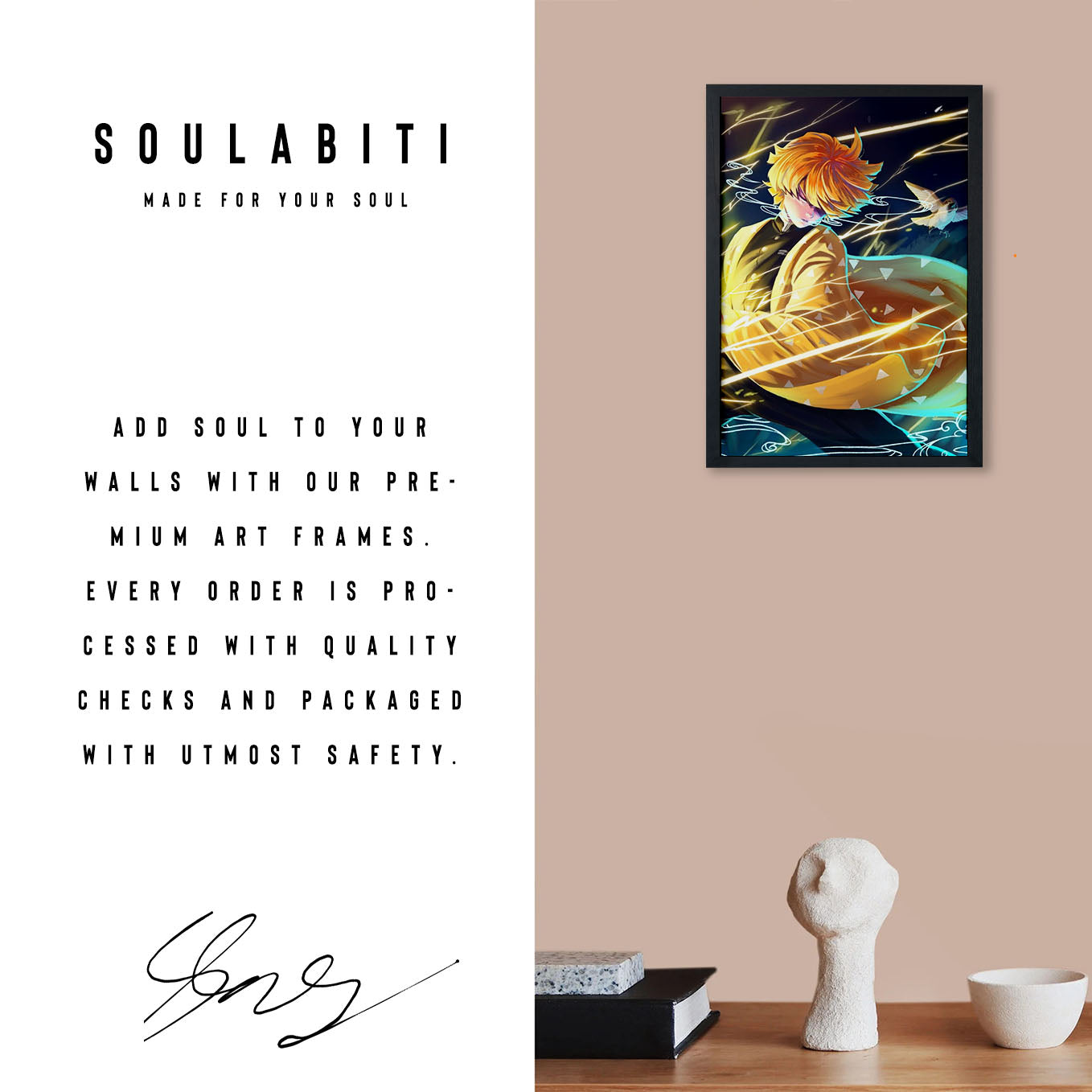 Demon Slayer Zenitsu Poster art framed 13x19-Inch - SoulAbiti