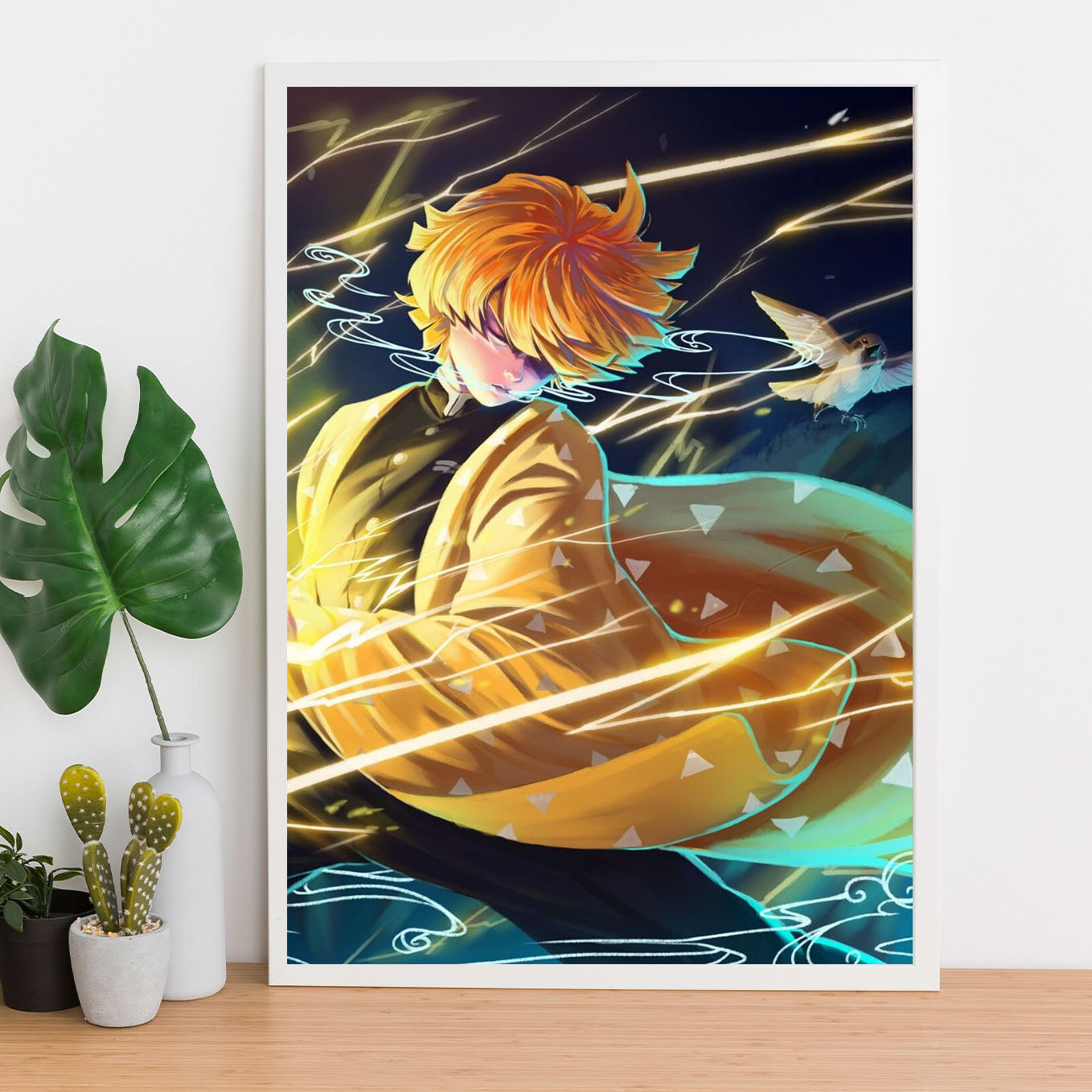 Demon Slayer Zenitsu Poster art framed 13x19-Inch - SoulAbiti