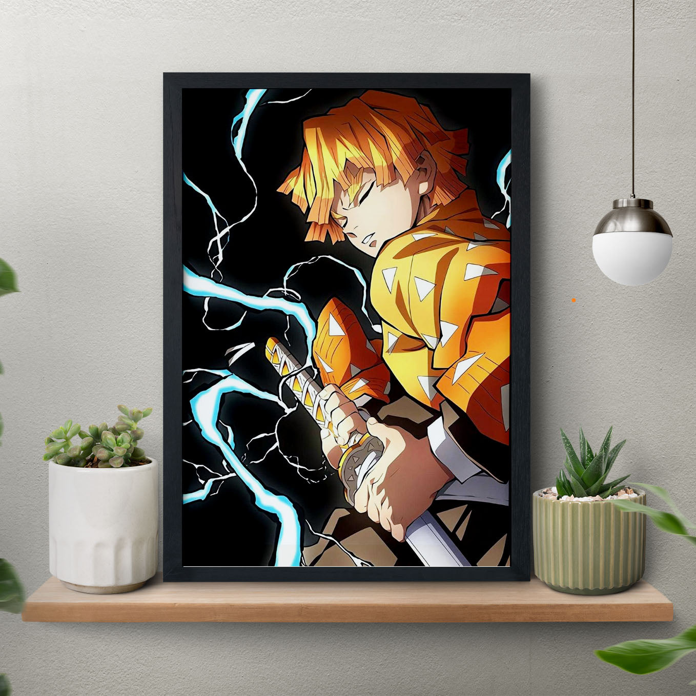 Demon Slayer Zenitsu Pulling Out His Sword Poster art framed 13x19-Inch - SoulAbiti