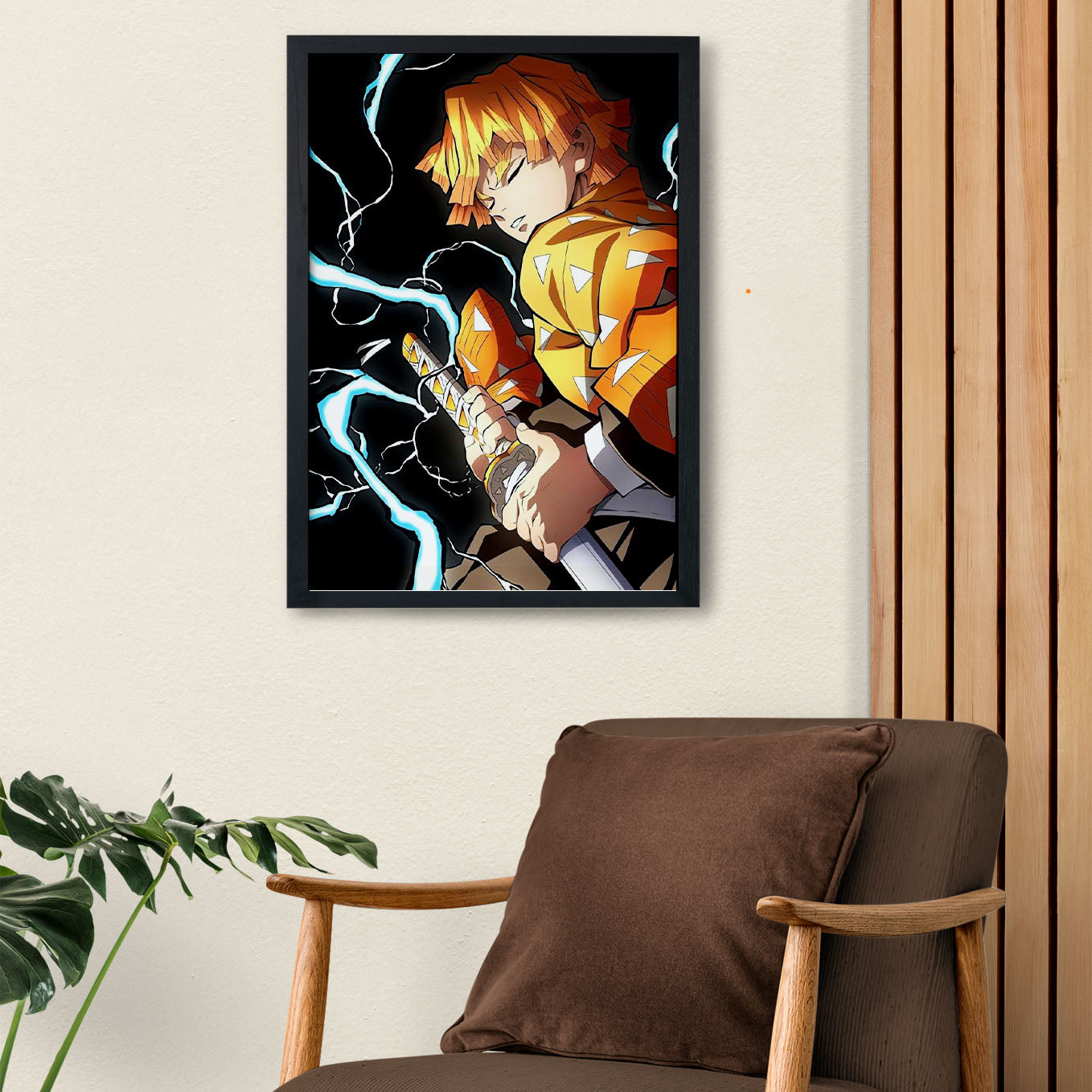 Demon Slayer Zenitsu Pulling Out His Sword Poster art framed 13x19-Inch - SoulAbiti
