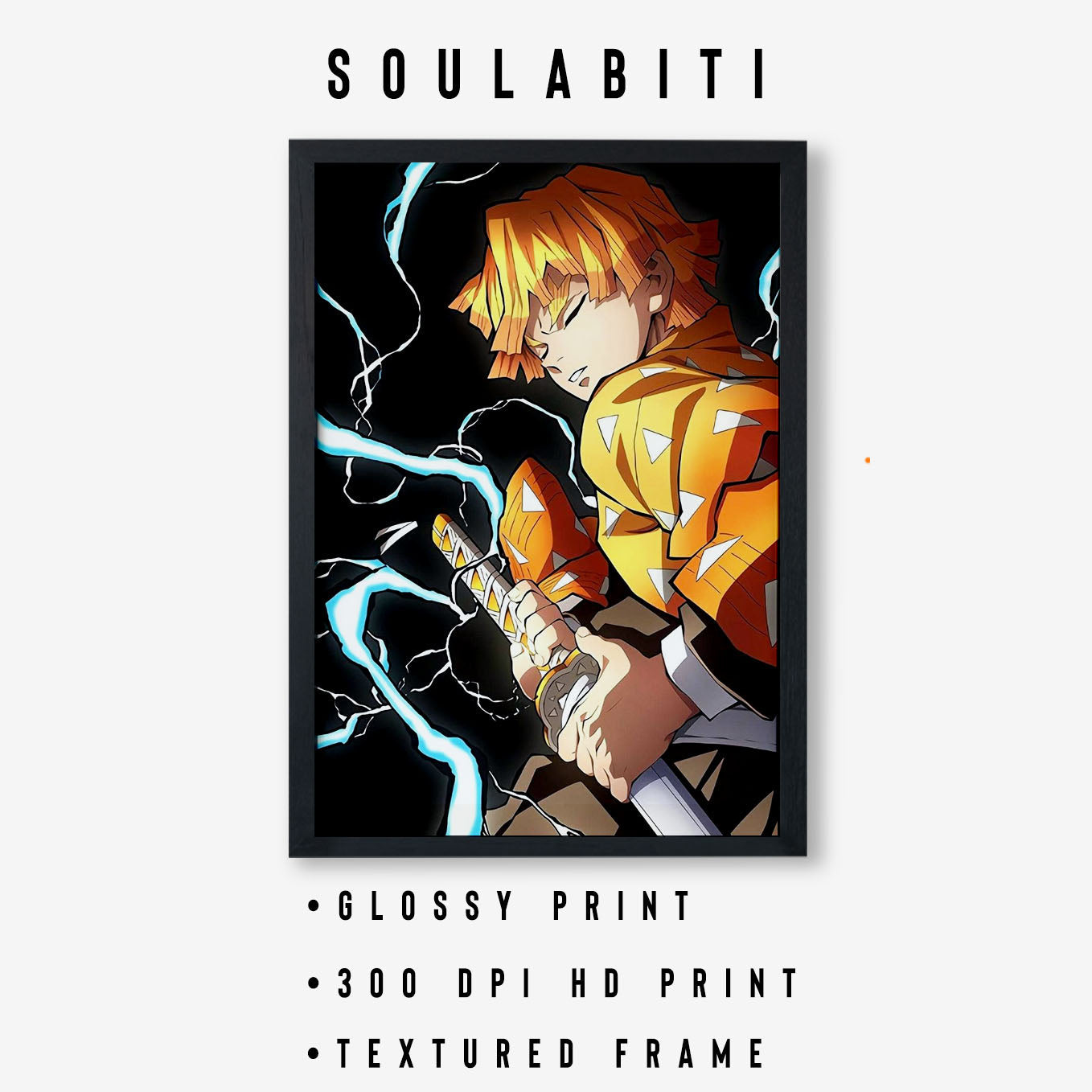 Demon Slayer Zenitsu Pulling Out His Sword Poster art framed 13x19-Inch - SoulAbiti