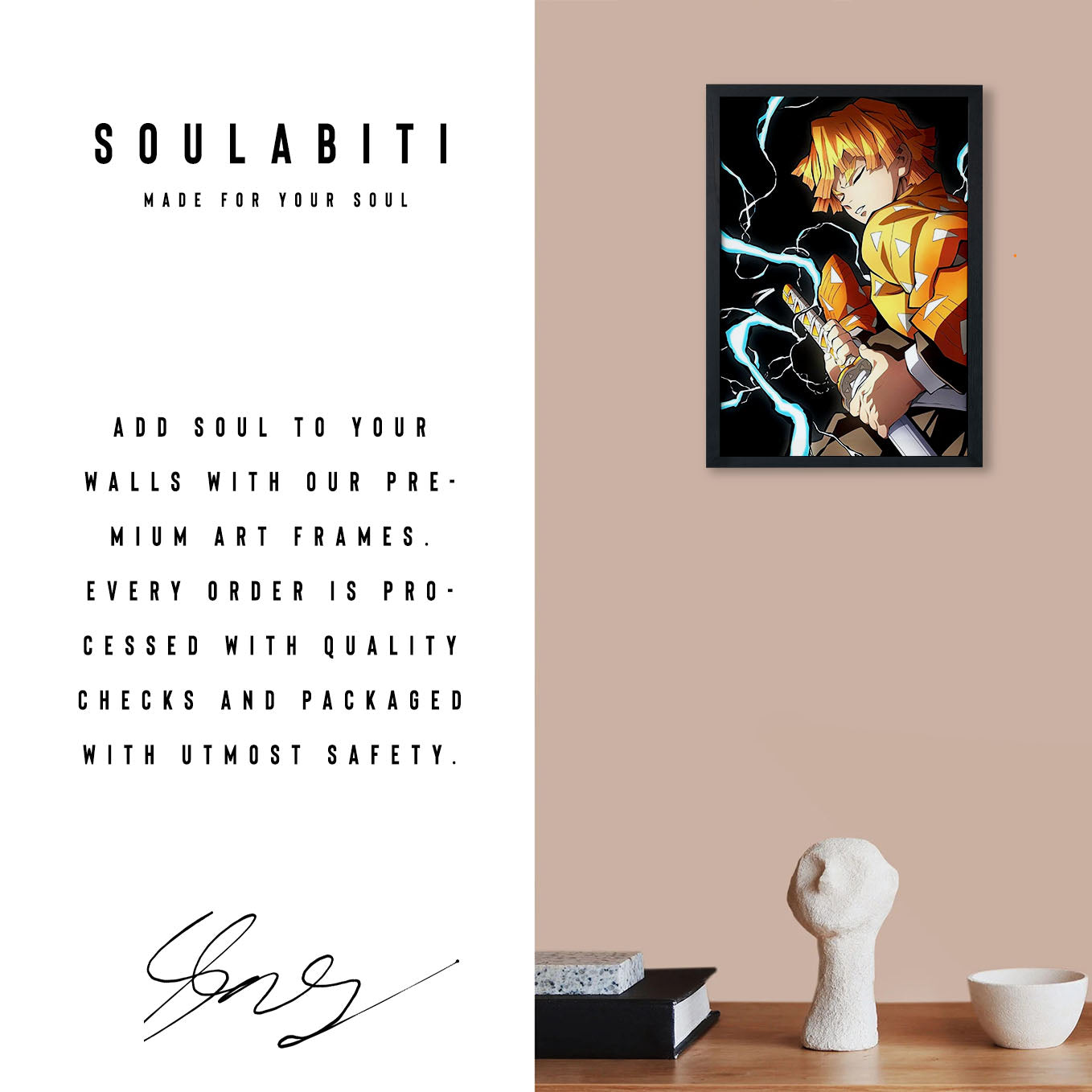Demon Slayer Zenitsu Pulling Out His Sword Poster art framed 13x19-Inch - SoulAbiti