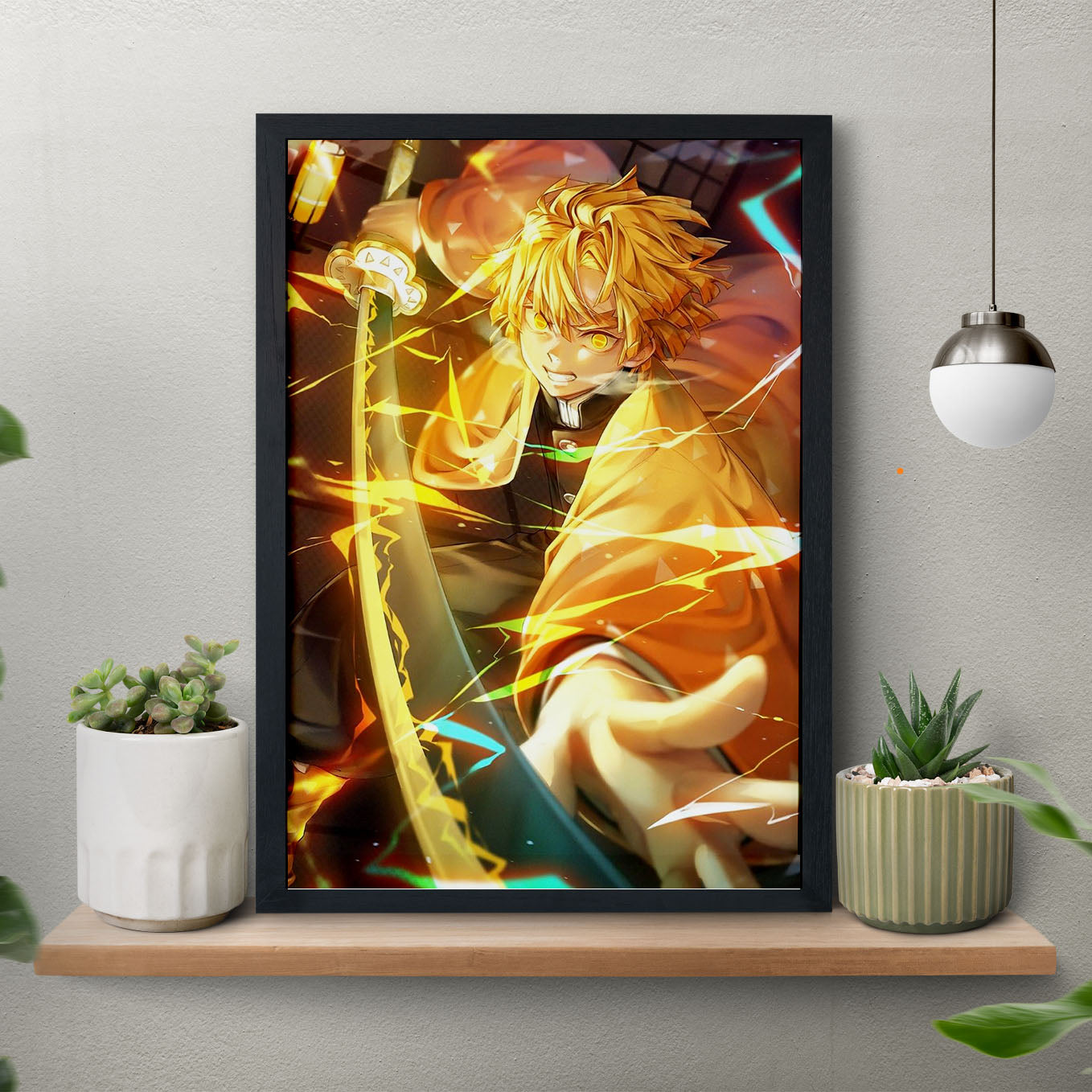 Demon Slayer Zenitsu Sword Poster art framed 13x19-Inch - SoulAbiti