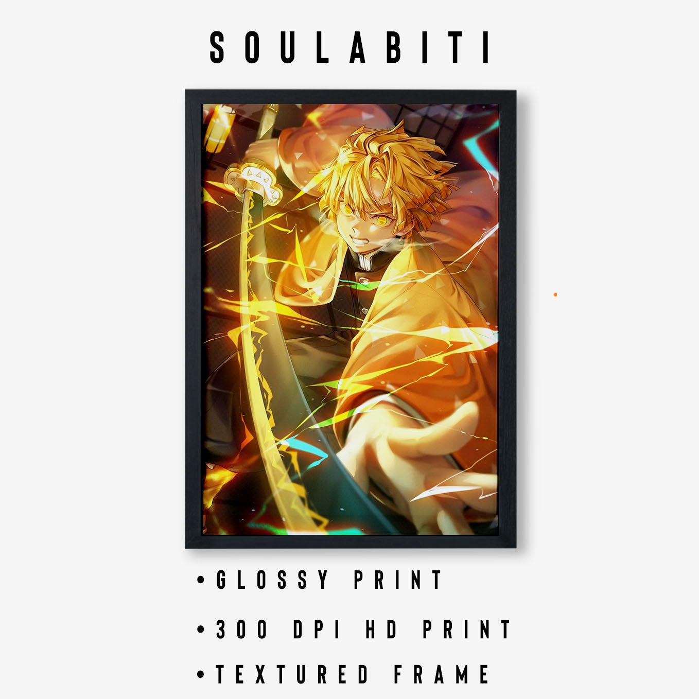Demon Slayer Zenitsu Sword Poster art framed 13x19-Inch - SoulAbiti