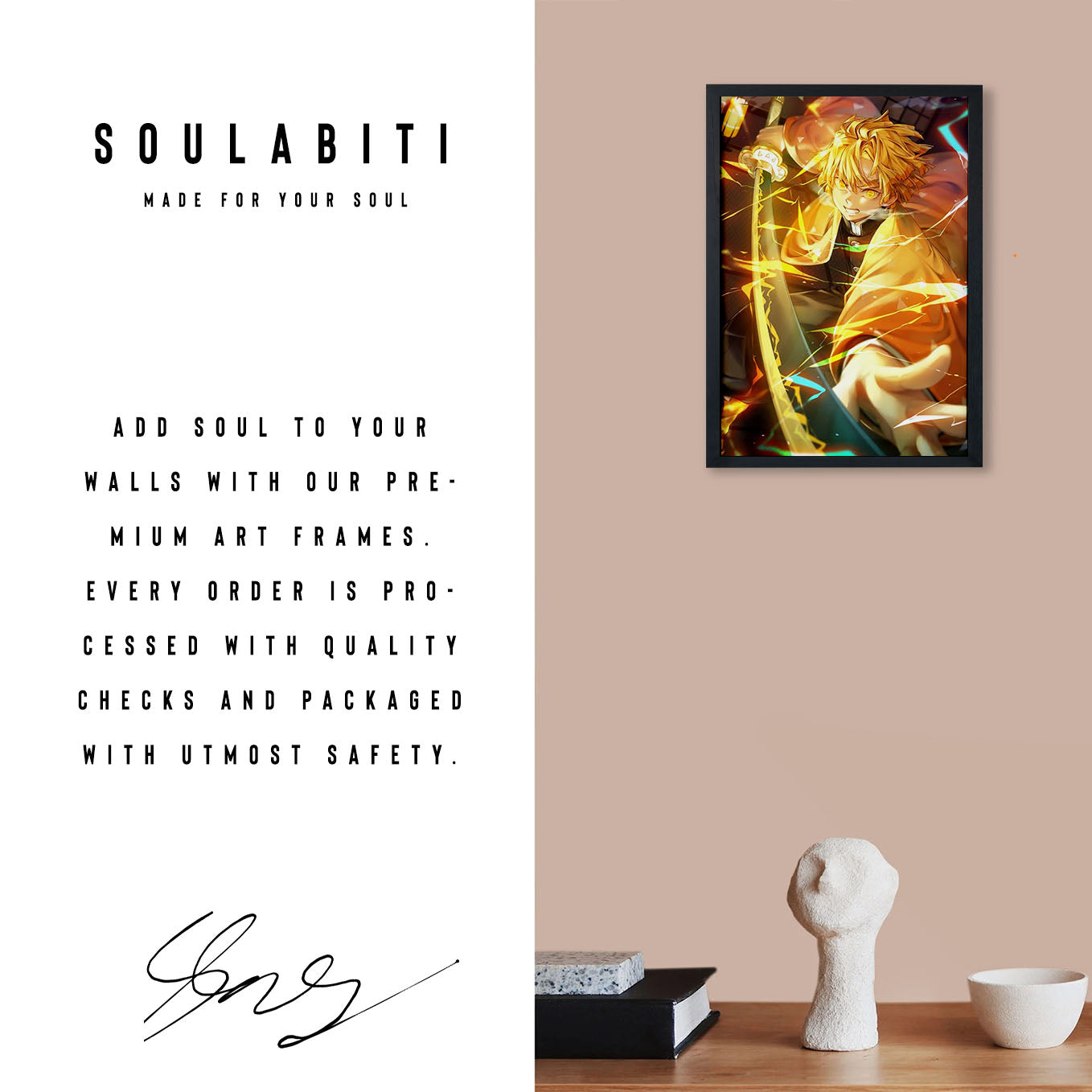 Demon Slayer Zenitsu Sword Poster art framed 13x19-Inch - SoulAbiti
