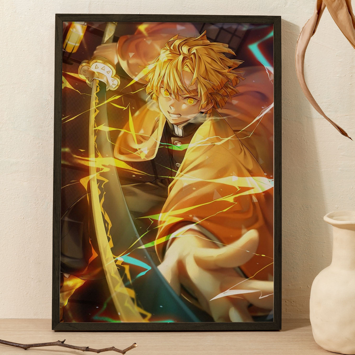 Demon Slayer Zenitsu Sword Poster art framed 13x19-Inch - SoulAbiti