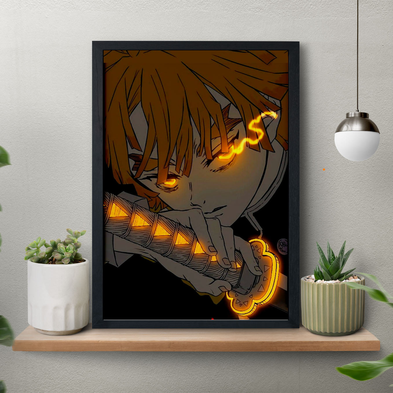 Demon Slayer Zenitsu Thunder Poster art framed 13x19-Inch - SoulAbiti