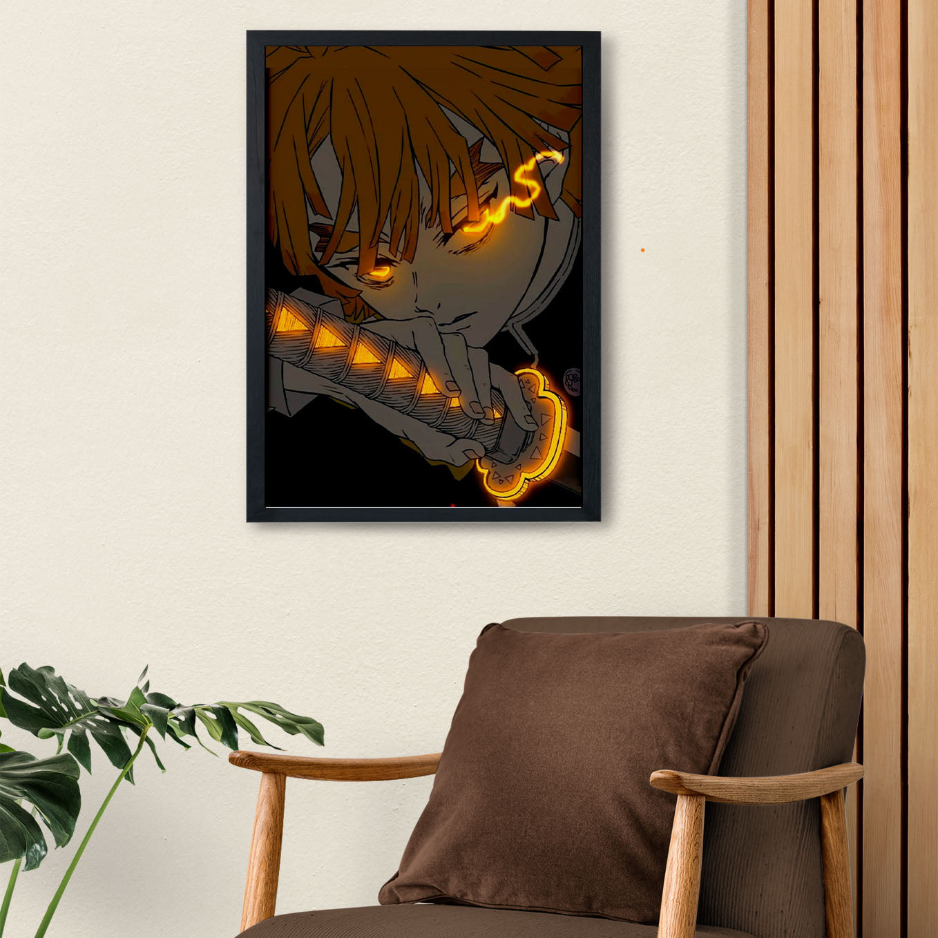 Demon Slayer Zenitsu Thunder Poster art framed 13x19-Inch - SoulAbiti