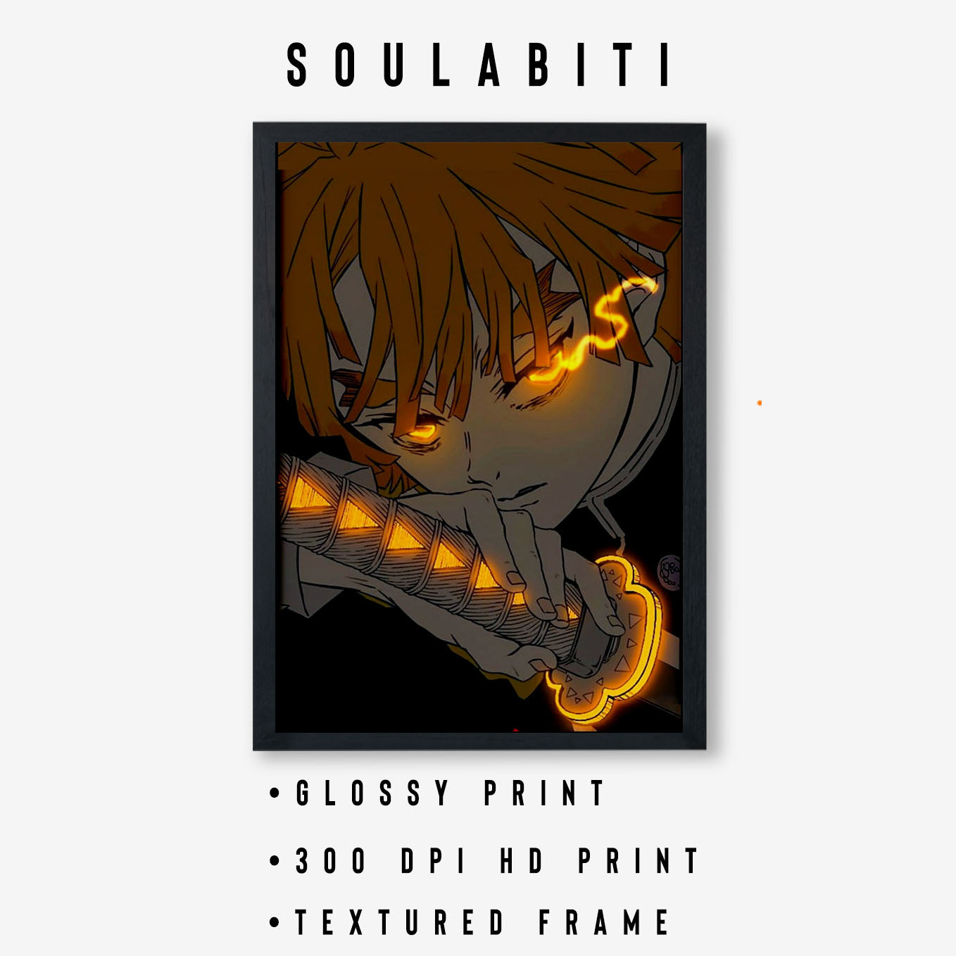Demon Slayer Zenitsu Thunder Poster art framed 13x19-Inch - SoulAbiti