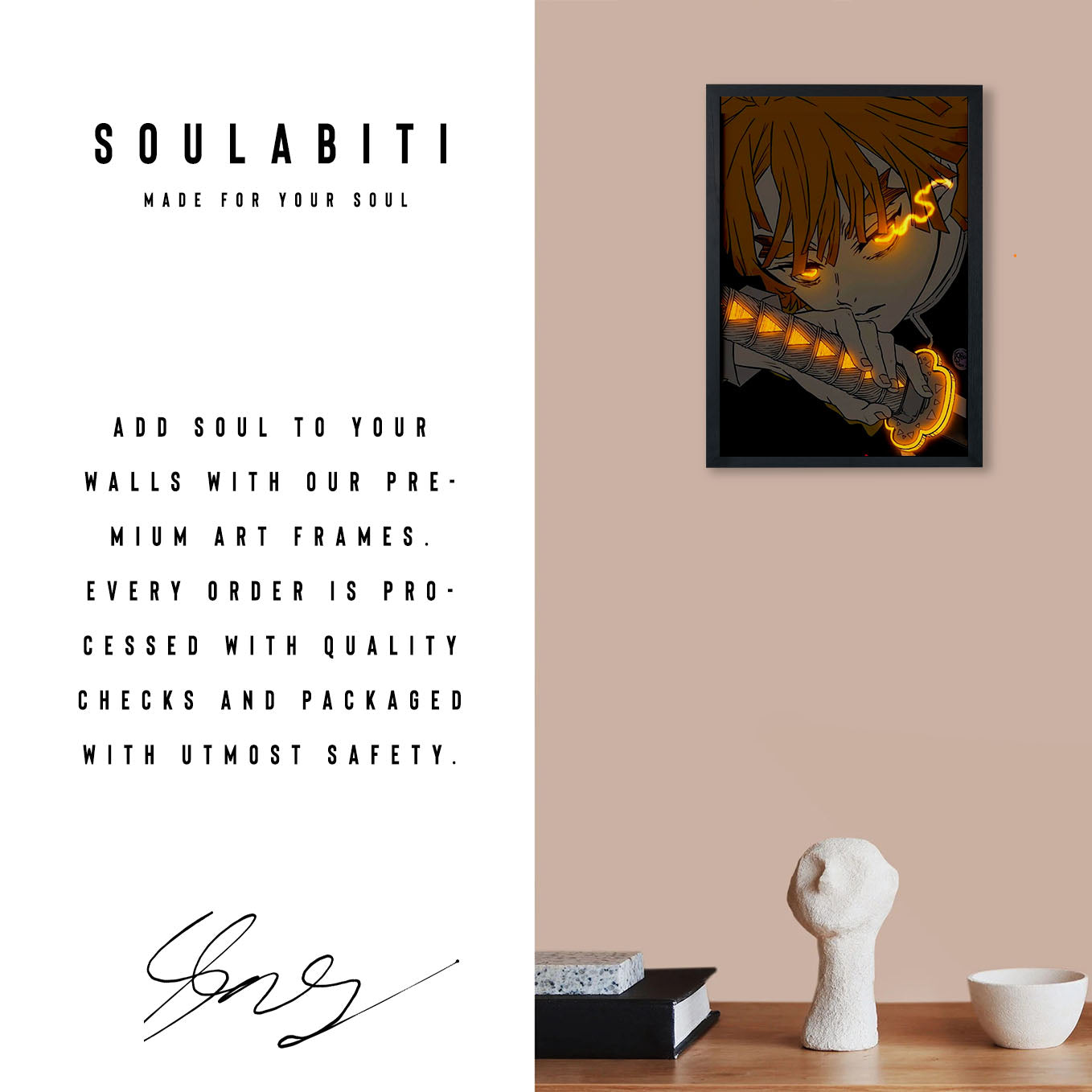 Demon Slayer Zenitsu Thunder Poster art framed 13x19-Inch - SoulAbiti