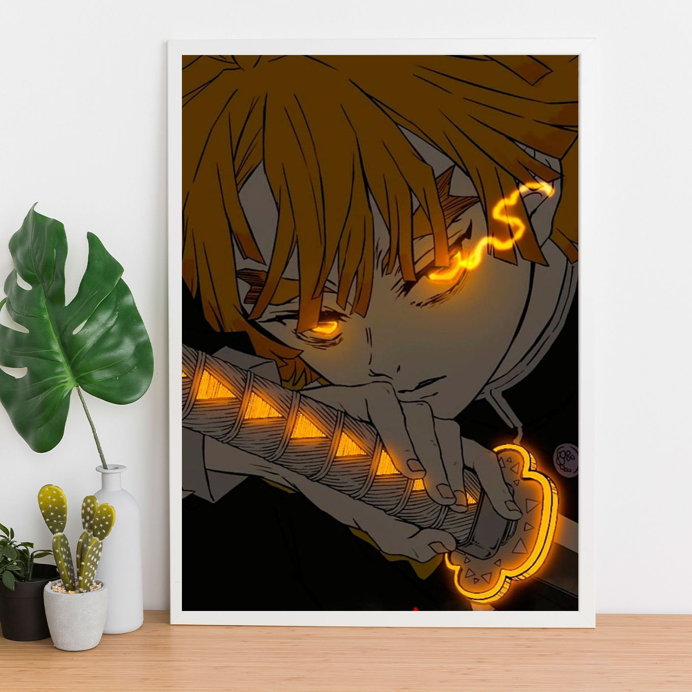 Demon Slayer Zenitsu Thunder Poster art framed 13x19-Inch - SoulAbiti