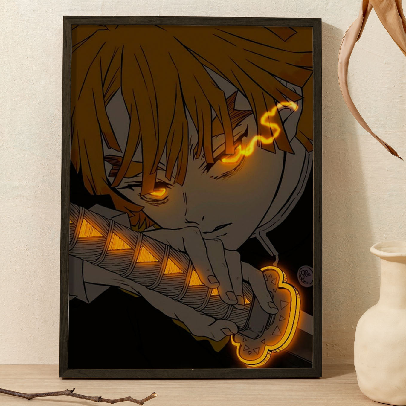 Demon Slayer Zenitsu Thunder Poster art framed 13x19-Inch - SoulAbiti