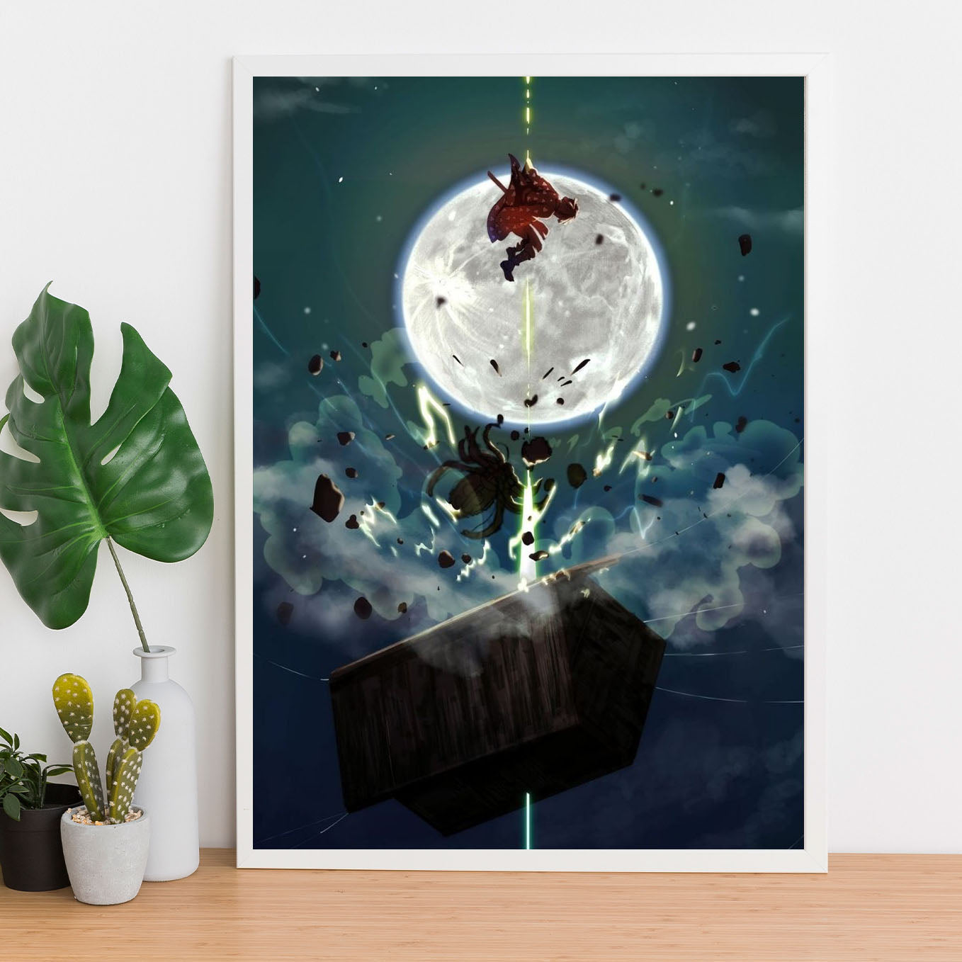 Demon Slayer Zenitsu vs Spider Fight Poster anime framed (13x19-Inch, Plexi-Glass, Textured Frame) - SoulAbiti
