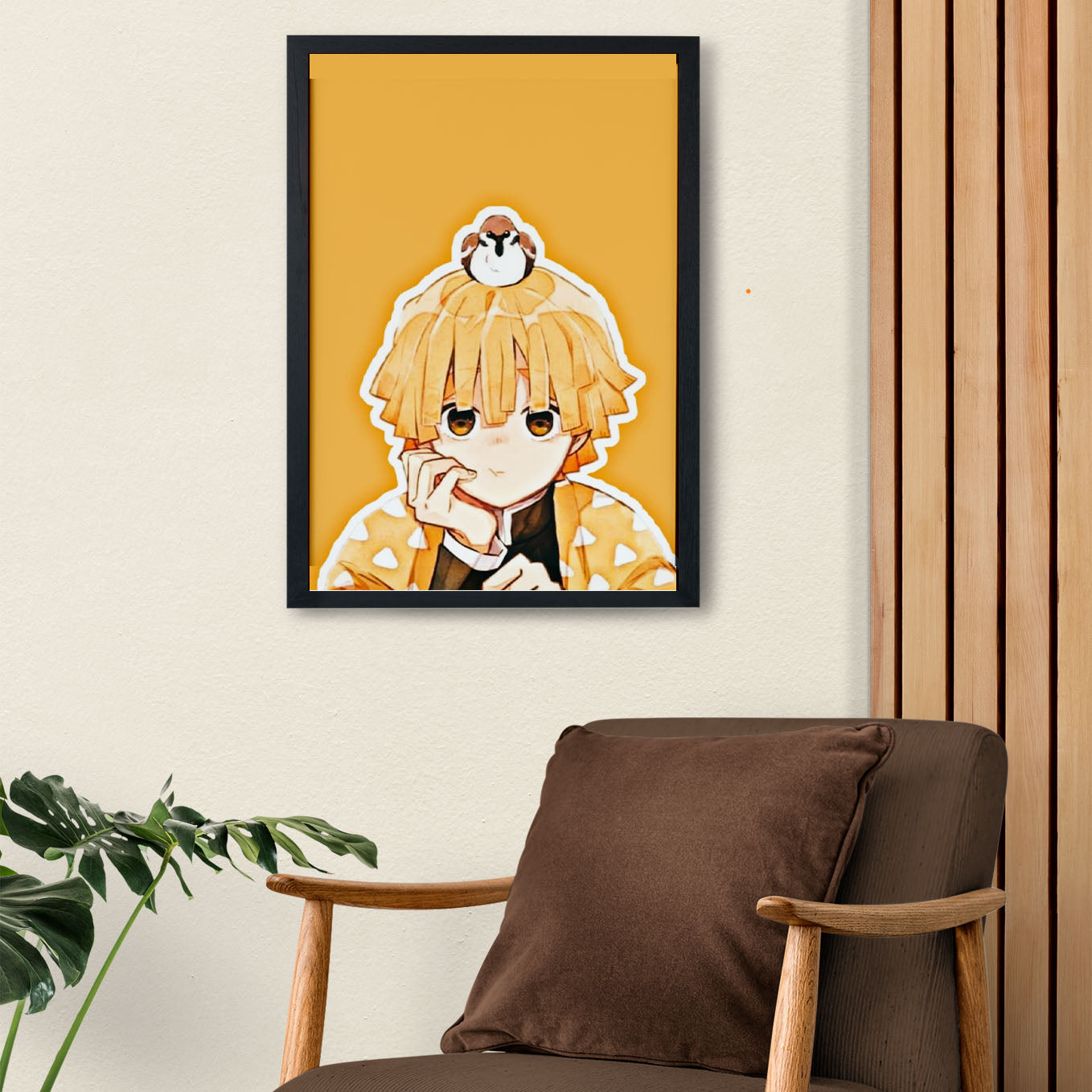 Demon Slayer zenitsu with bird Poster art framed 13x19-Inch - SoulAbiti