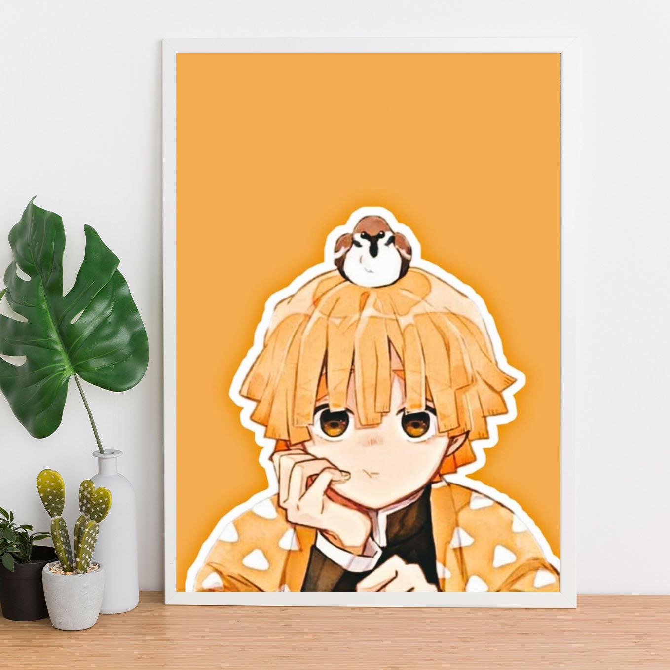 Demon Slayer zenitsu with bird Poster art framed 13x19-Inch - SoulAbiti