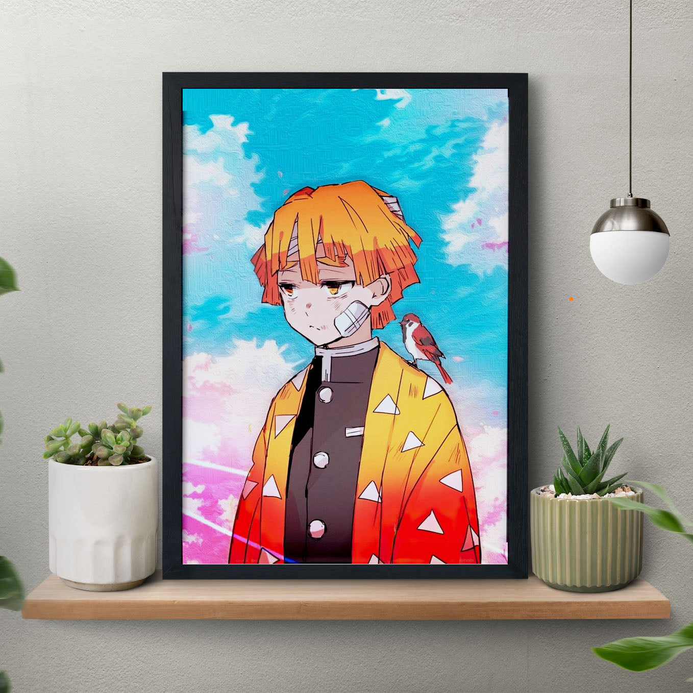 Demon Slayer Zenitsu With Chuntaro Poster art framed 13x19-Inch - SoulAbiti