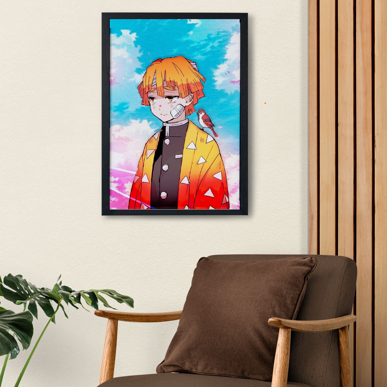 Demon Slayer Zenitsu With Chuntaro Poster art framed 13x19-Inch - SoulAbiti