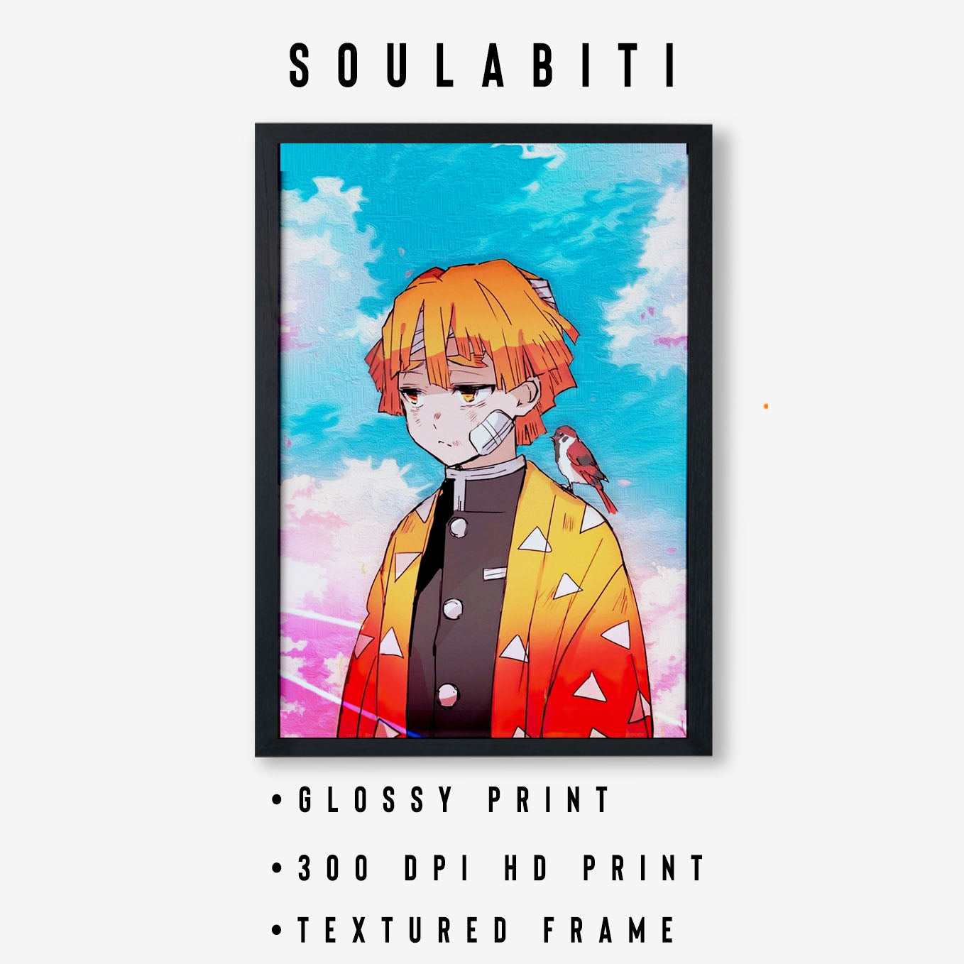 Demon Slayer Zenitsu With Chuntaro Poster art framed 13x19-Inch - SoulAbiti