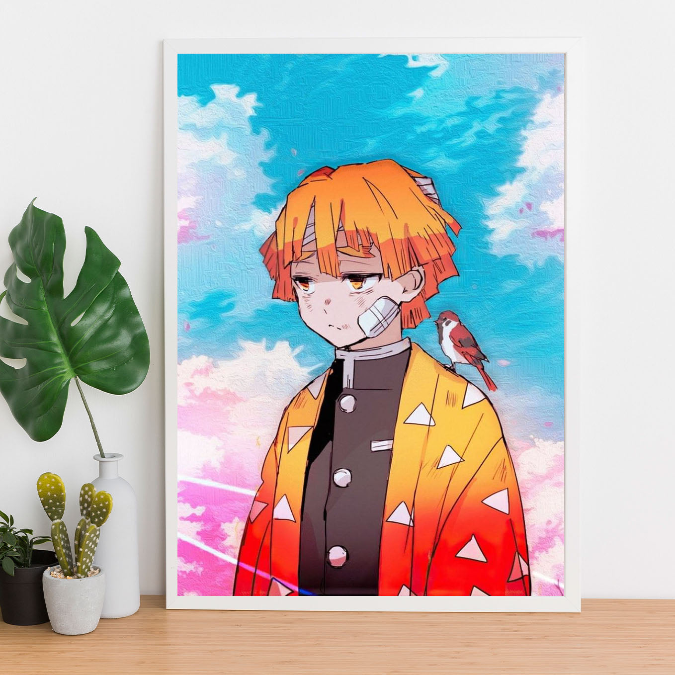 Demon Slayer Zenitsu With Chuntaro Poster art framed 13x19-Inch - SoulAbiti