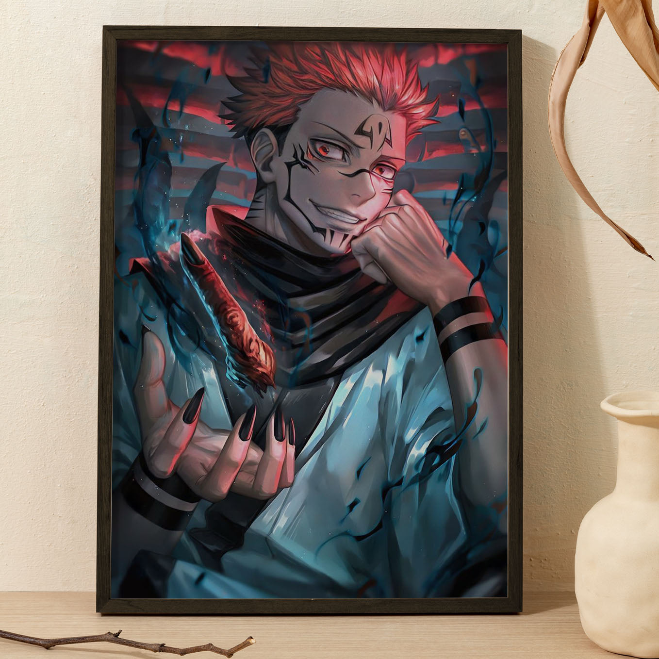 Jujutsu Kaisen Ryomen Sukuna finger Poster Art Framed 13x19-Inch - SoulAbiti
