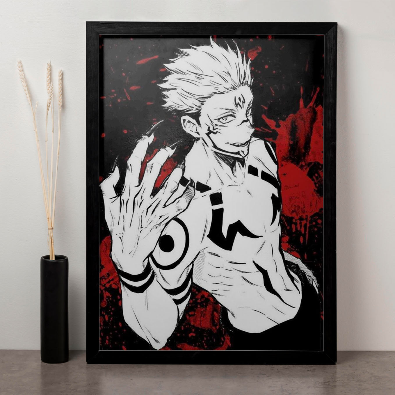Jujutsu Kaisen Ryomen Sukuna Red Poster Framed 13x19-Inch - SoulAbiti