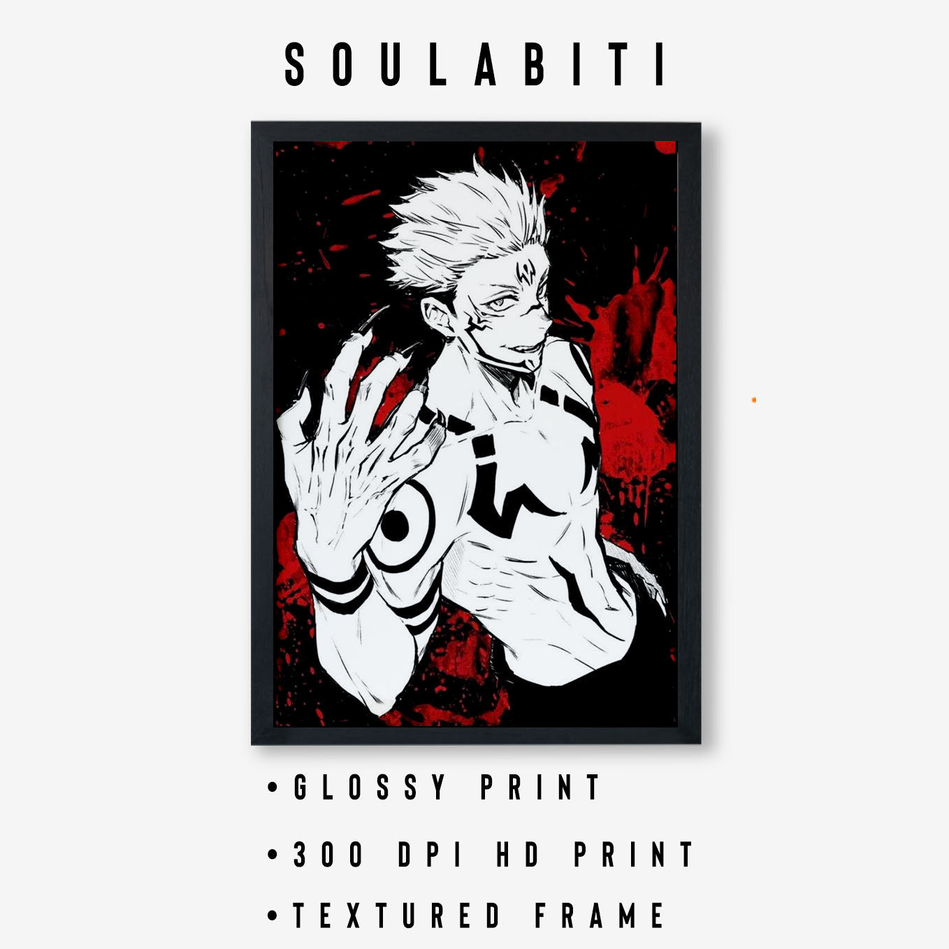Jujutsu Kaisen Ryomen Sukuna Red Poster Framed 13x19-Inch - SoulAbiti