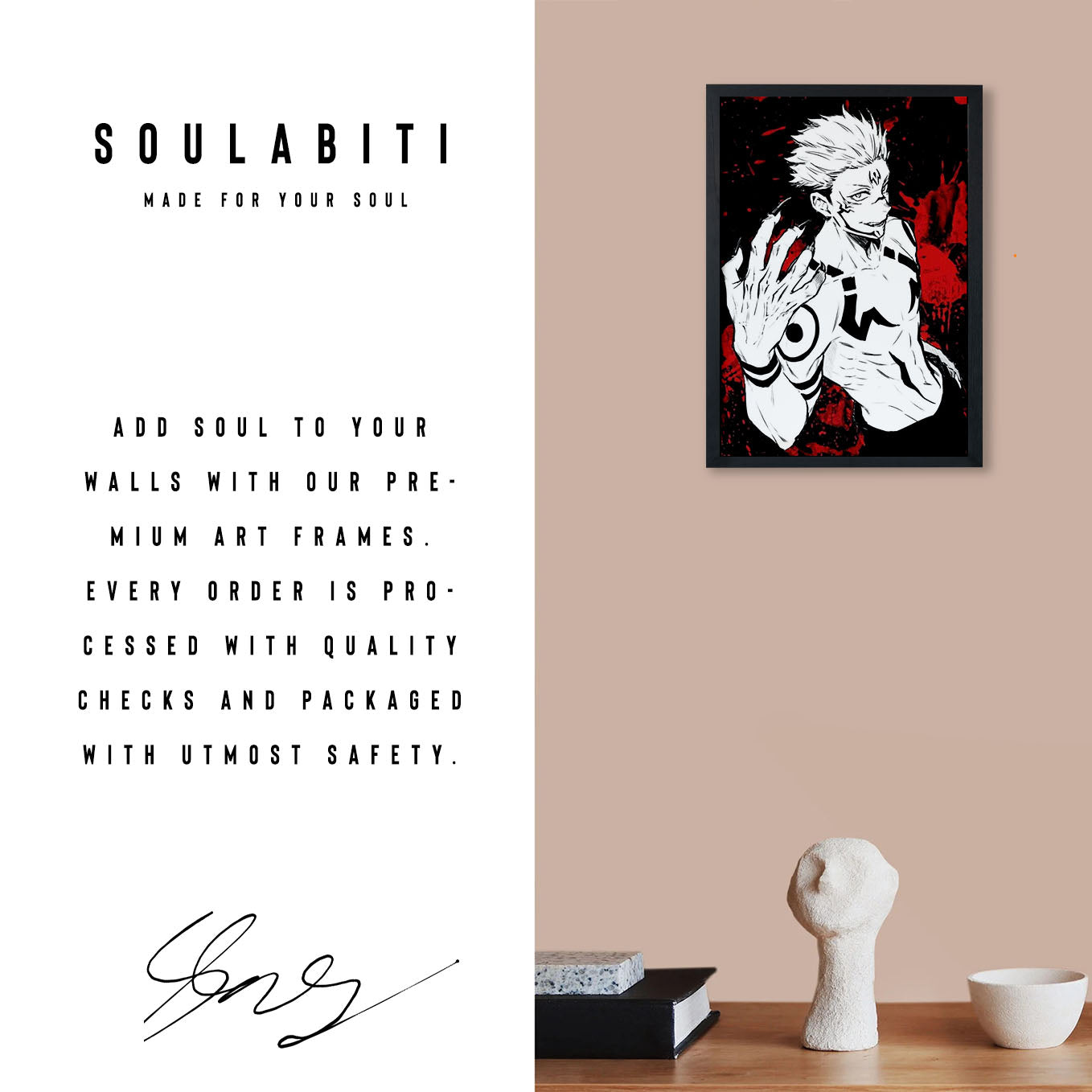Jujutsu Kaisen Ryomen Sukuna Red Poster Framed 13x19-Inch - SoulAbiti