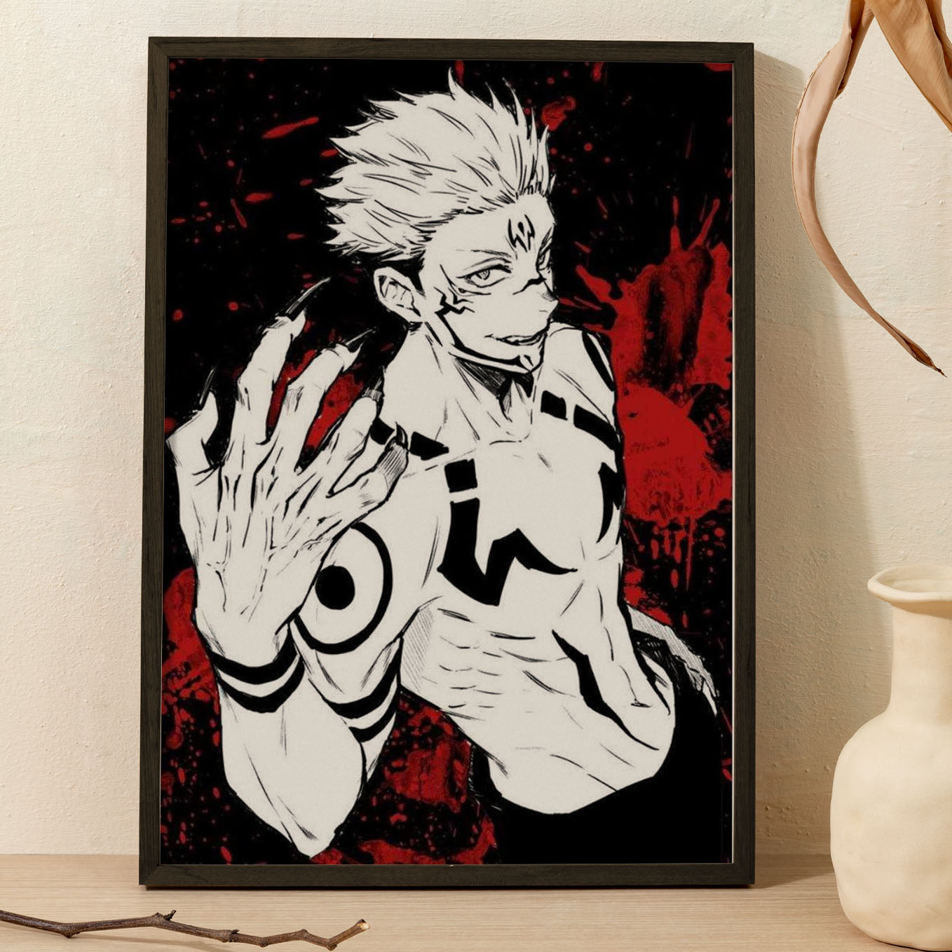 Jujutsu Kaisen Ryomen Sukuna Red Poster Framed 13x19-Inch - SoulAbiti