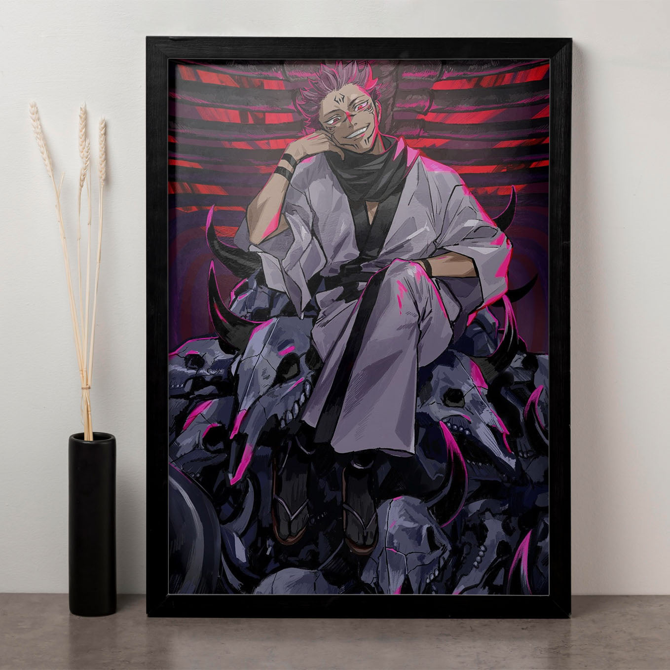 Jujutsu Kaisen Ryomen Sukuna Throne Poster Framed 13x19-Inch - SoulAbiti