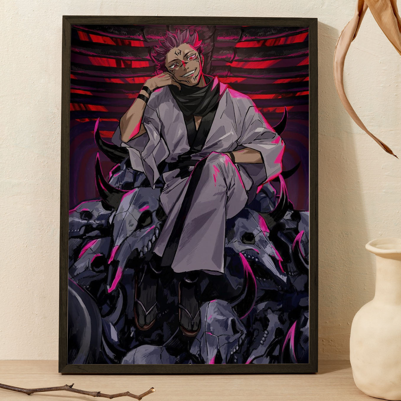 Jujutsu Kaisen Ryomen Sukuna Throne Poster Framed 13x19-Inch - SoulAbiti
