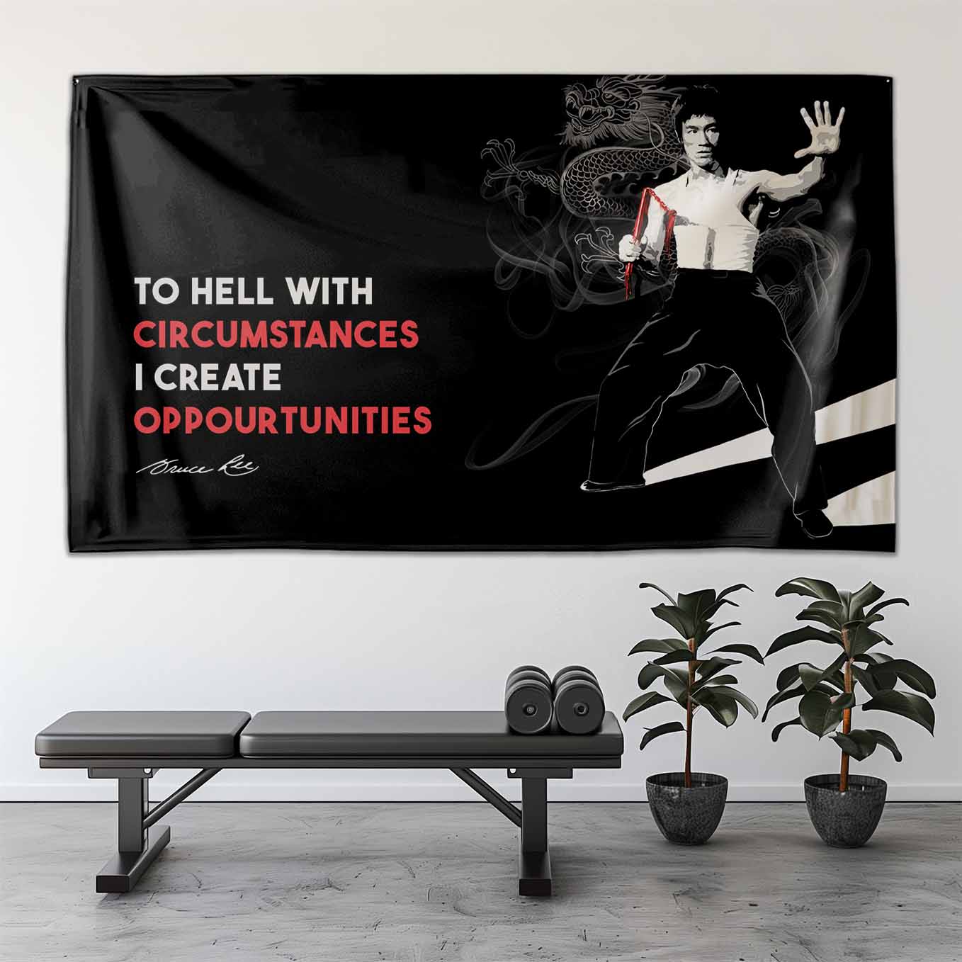 Motivational Tapestry Wall Hanging Arnold Schwarzenegger Jealousy you have to earn Inspirational Quote - Gym, Office, Dorm, Bedroom Decor, 73x43 Inches, Premium Polyester Fabric