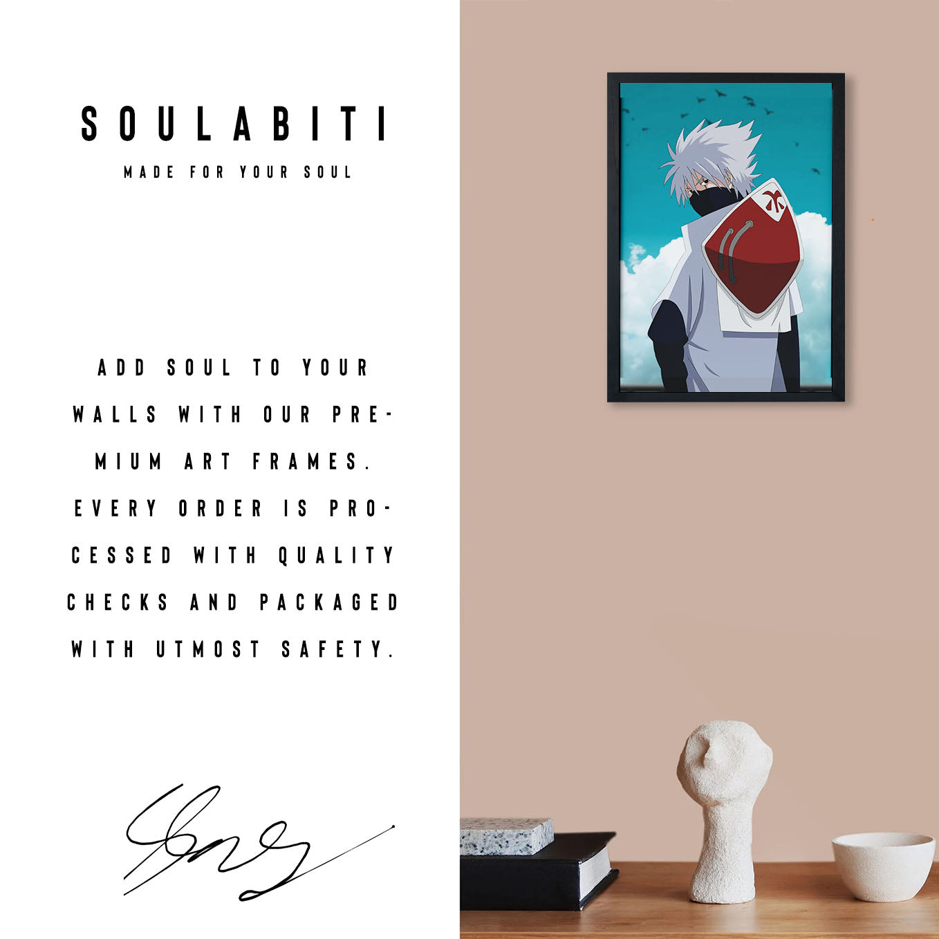 Naruto 6 Hokage Kakashi Hatake Poster art framed 13x19-Inch - SoulAbiti