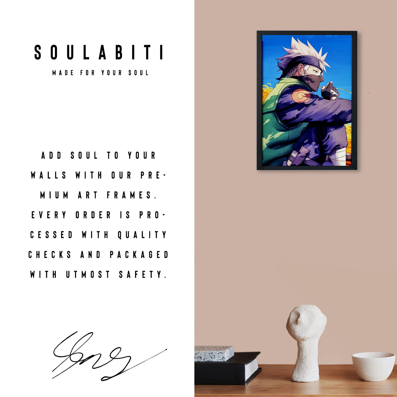 Naruto Cool Kakashi Poster art framed 13x19-Inch - SoulAbiti